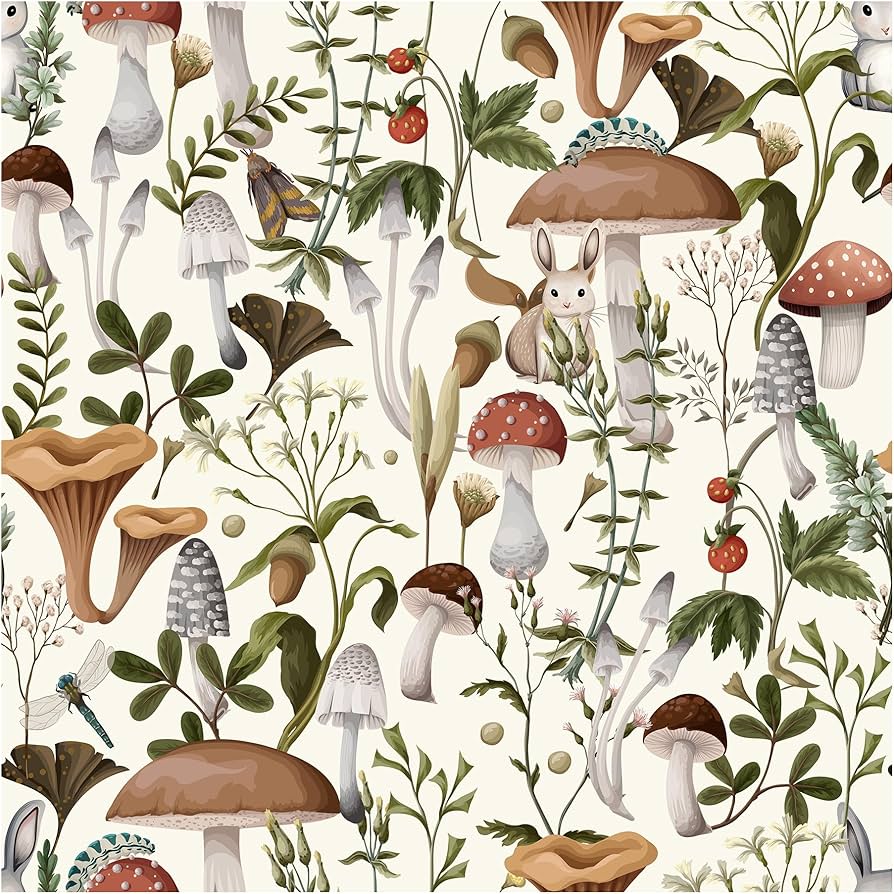 894x894 MILEPER Mushroom Wallpaper Peel and Stick Wallpaper Boho 17.7 x 78.8 Self Adhesive Removable Wall Paper Leaf Forest Mushroom Contact Paper for Countertops Cabinet Decor: Tools & Home Improvement