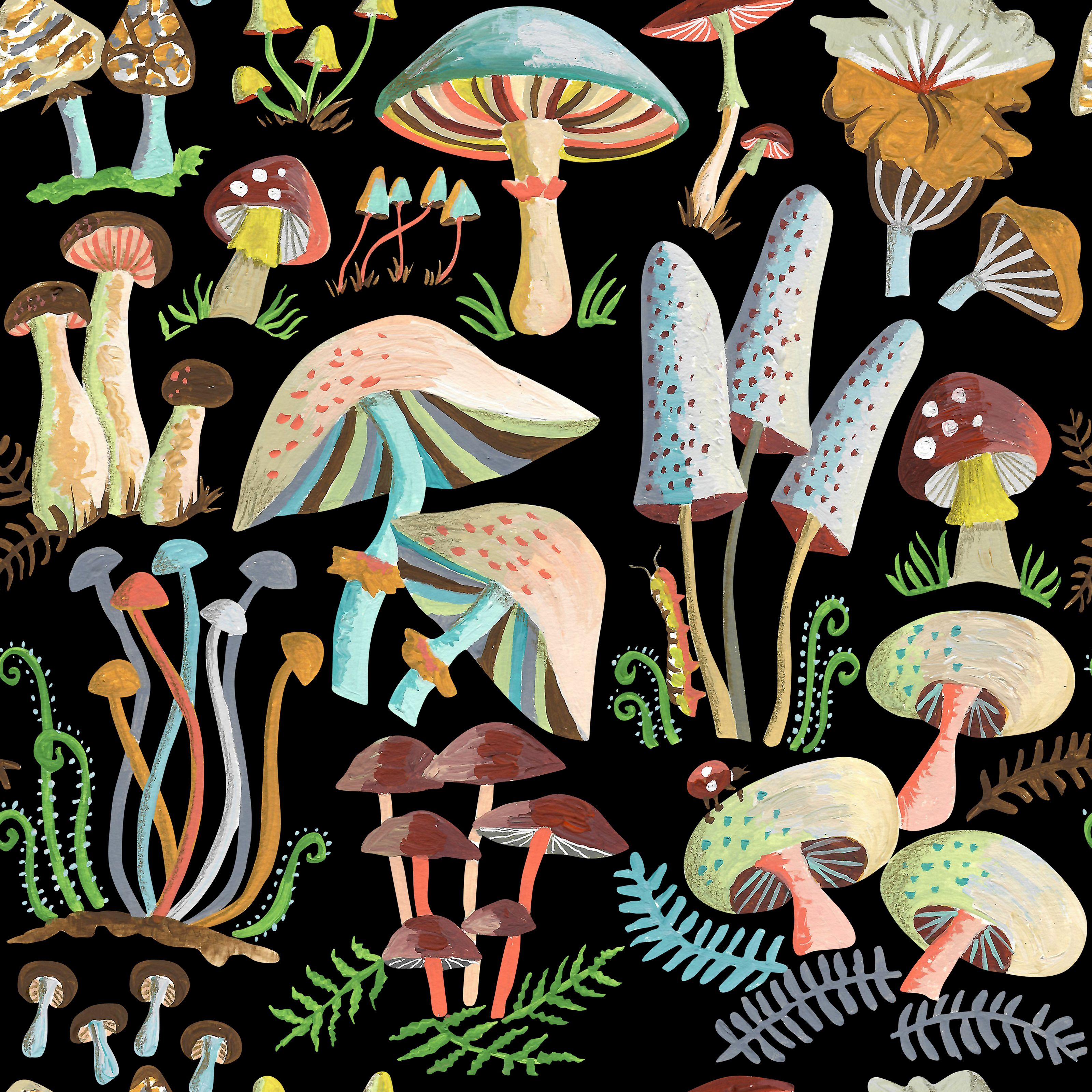 3200x3200 Midnight Mushroom Pattern Wallpaper