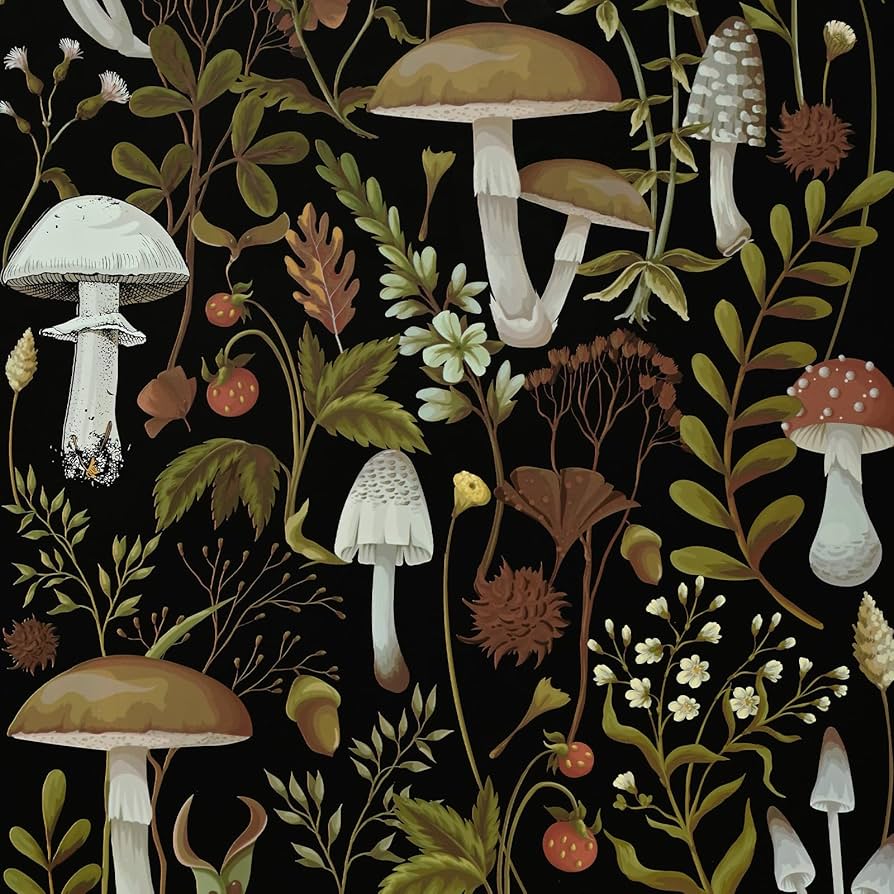 894x894 WENMER Floral Boho Mushroom Peel And Stick Wallpaper Adhesive Removable Contact Paper For Bathroom Or Bedroom.3' X 394'