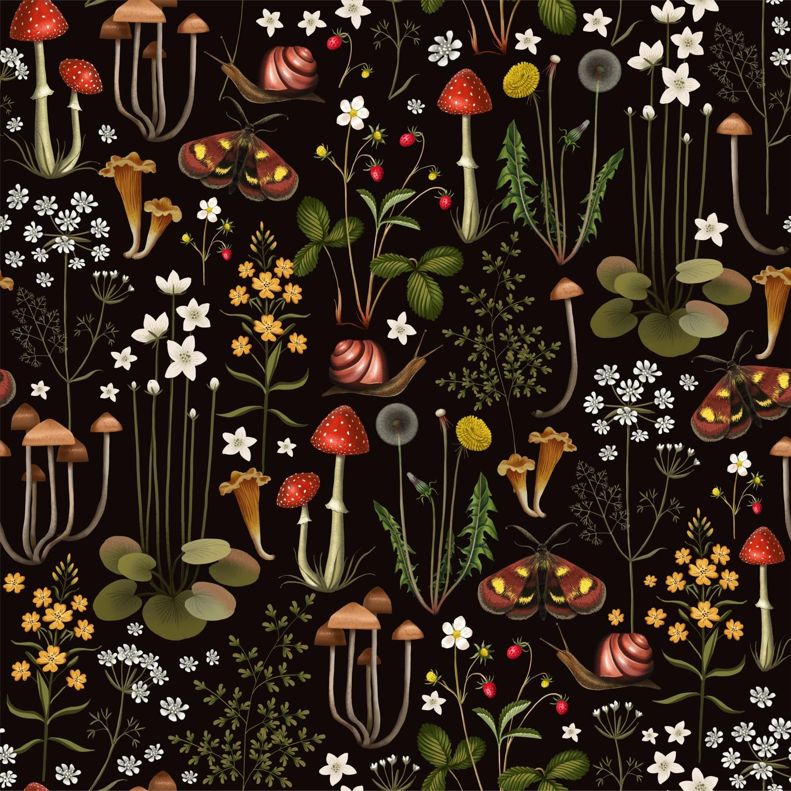 1594x1594 17.7x118 3D Black Mushroom Wallpaper Boho Fairy Flower Forest Wallpaper Self Adhesive Snails Butterfly Botanical Contact Paper Wall Paper Murals for Bedroom Living Room TV Sofa Background Home