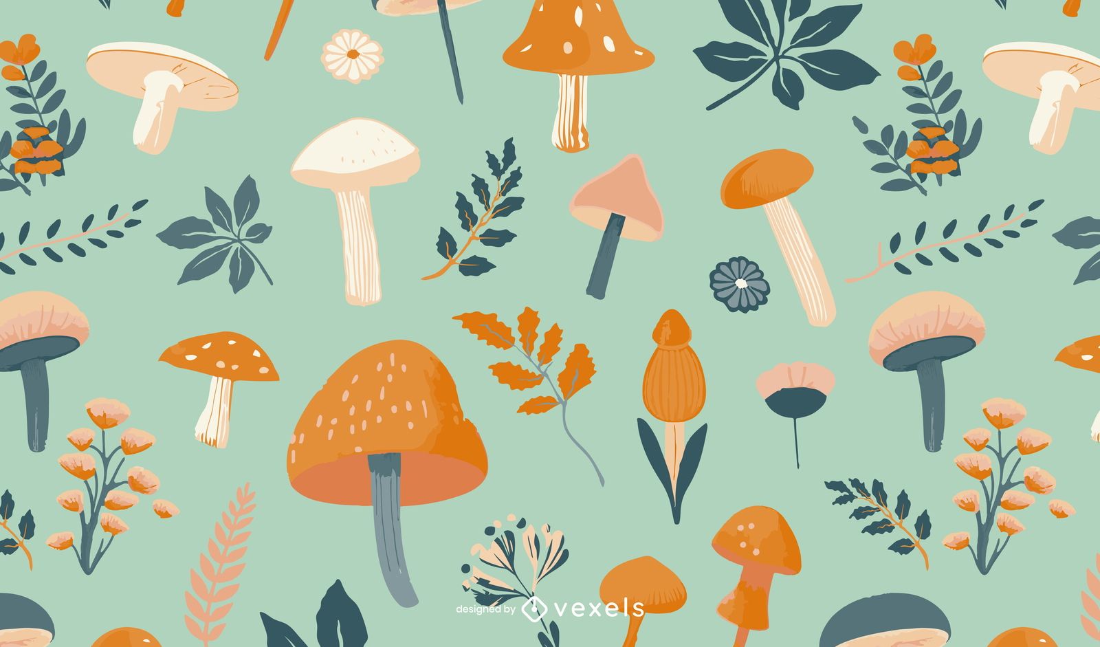 1600x941 Cottagecore Mushrooms Pattern Design Vector Download