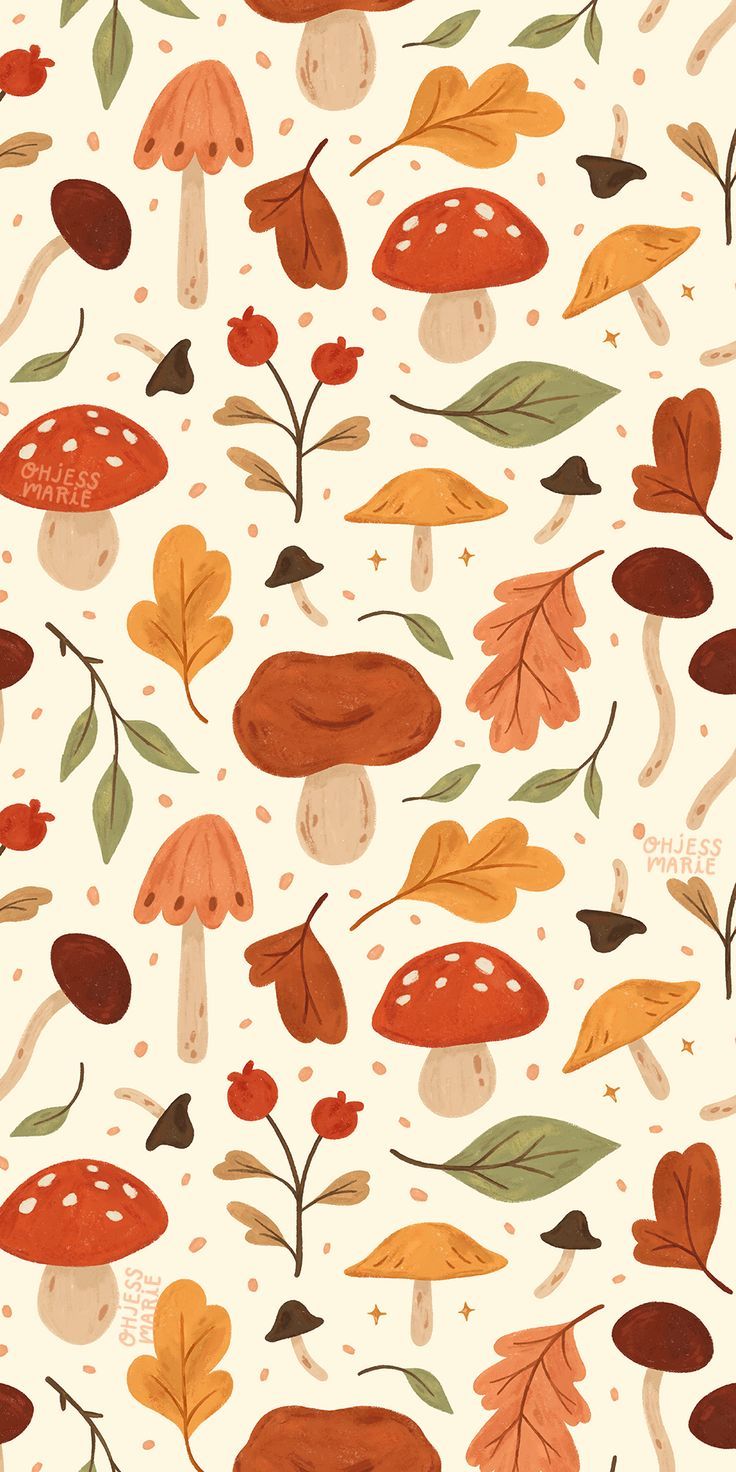 736x1472 Mushrooms and Leaves Pattern