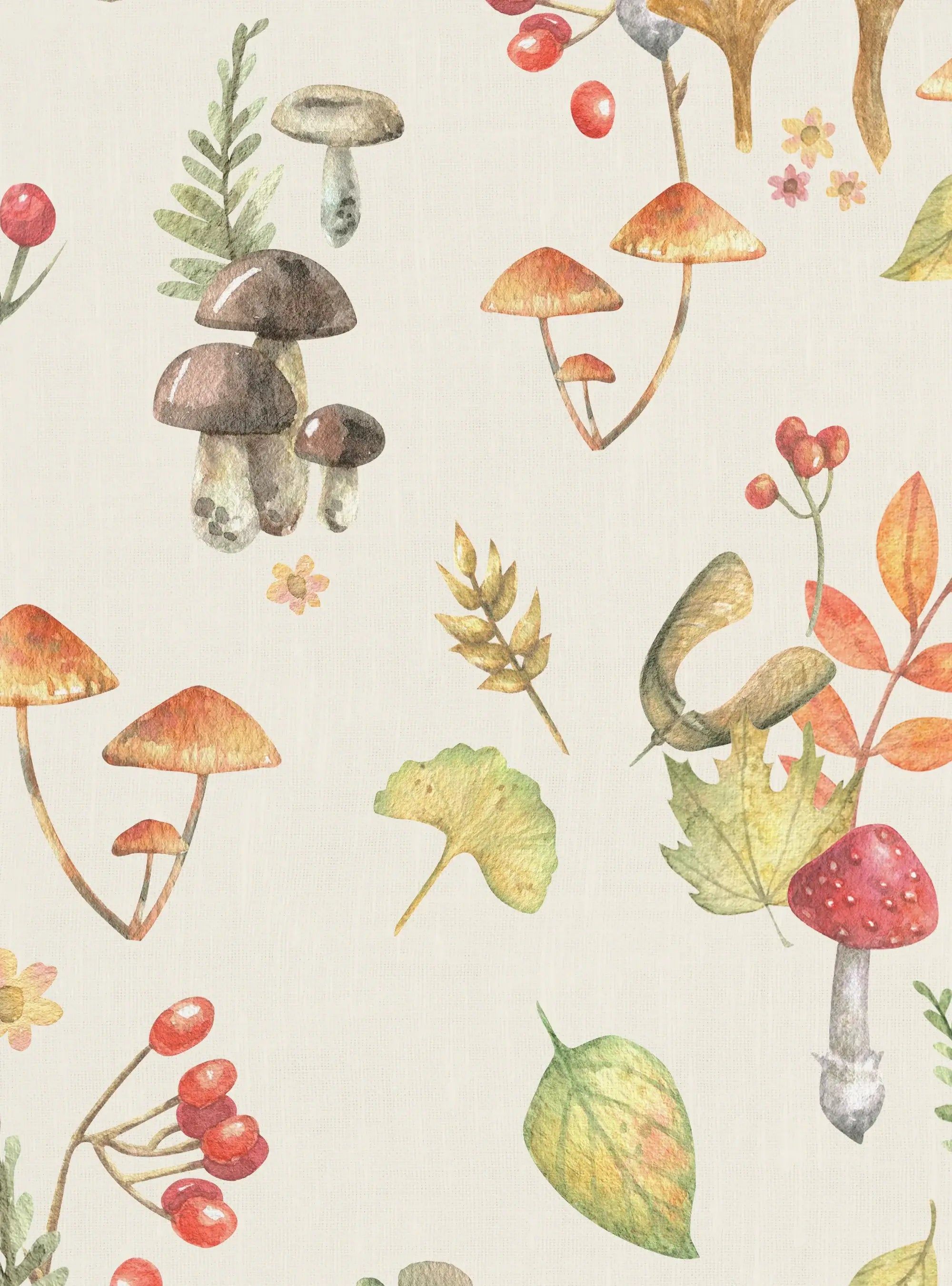 2000x2700 Mushroom Meadows Wallpaper, Small Sample 8 x 11 Inches / Autumn Red / Premium Fabric Peel and Stick