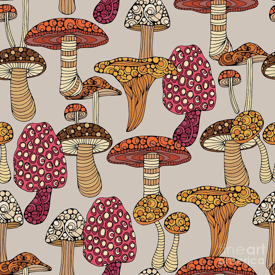 900x900 Mushroom Pattern Digital Art