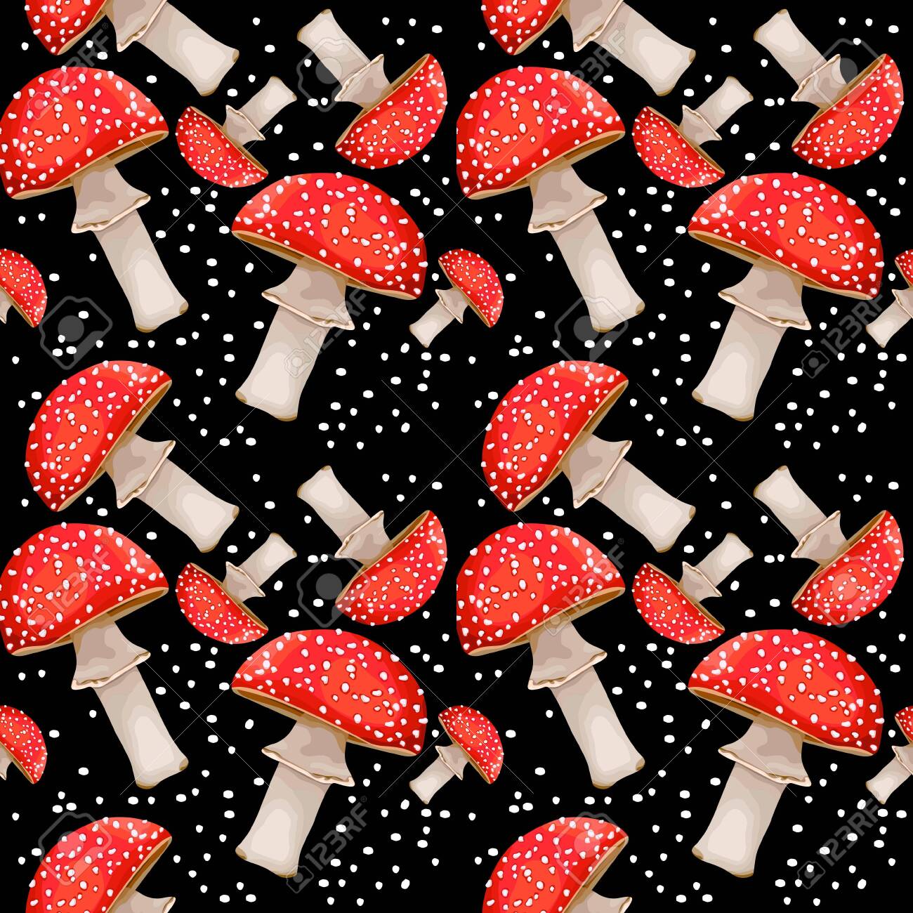 1300x1300 Seamless Pattern With Fly Agaric. Red Poisonous Mushroom. Wallpaper, Print, Packaging, Paper, Textile Design. Vector Illustration. Royalty Free SVG, Clipart, Vectors, and Stock Illustration. Image 151366394