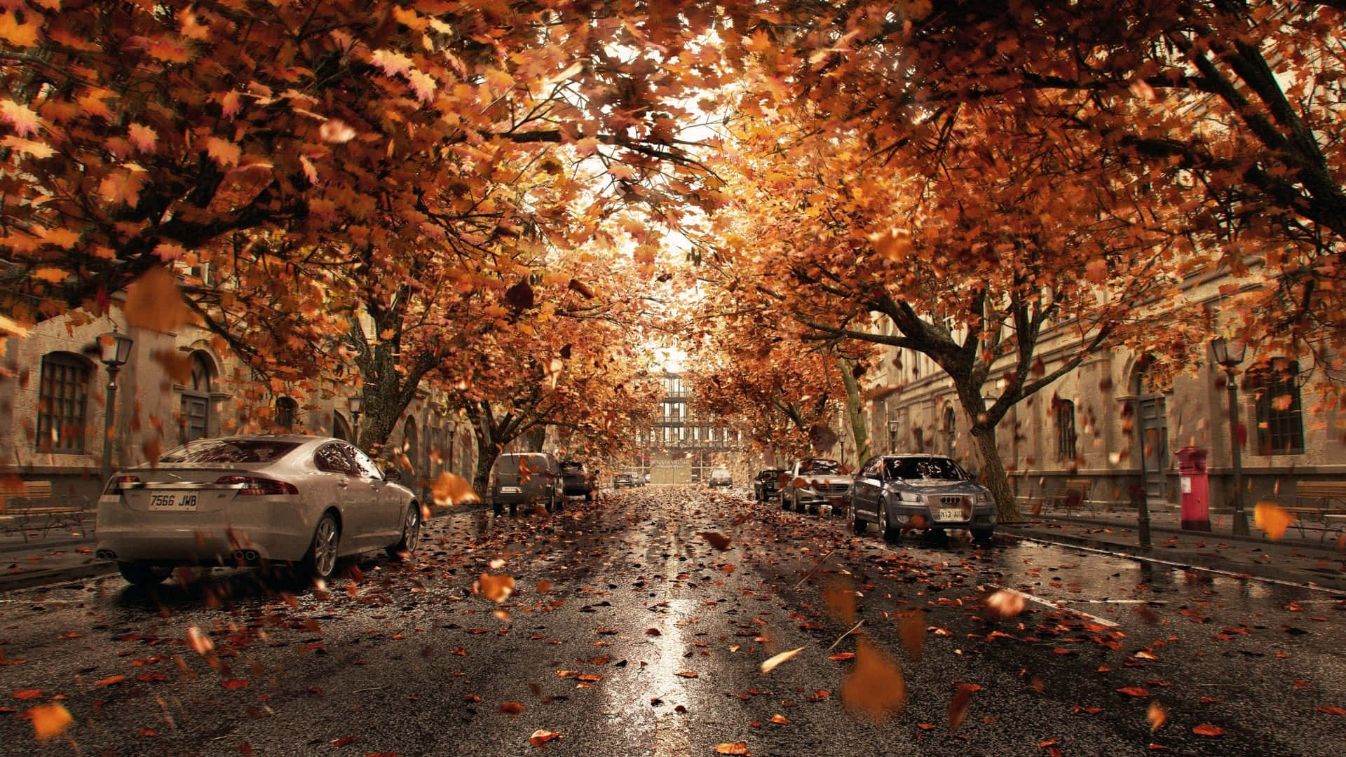 1920x1080 Download Fall Town Scenery pictureque view of a quaint town during autumn. Wallpaper