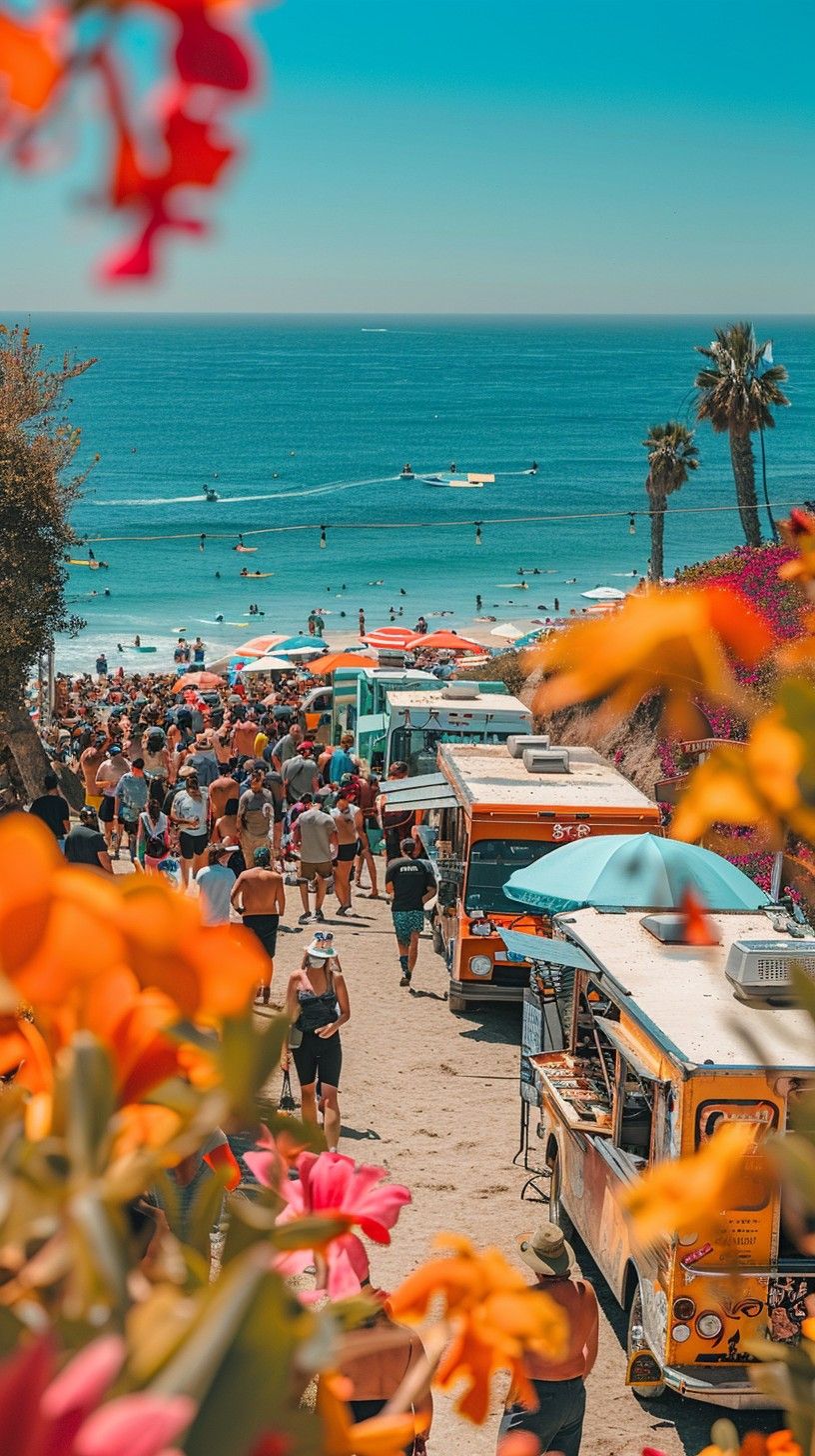 816x1456 Free Busy Beach Day Image, Summer, Crowd