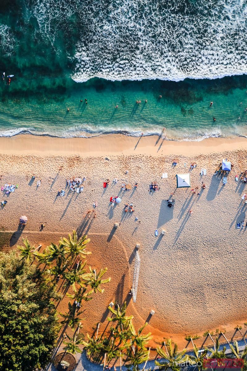 799x1200 Waikiki beach crowded at sunset, Honolulu, Hawaii. Royalty Free Image