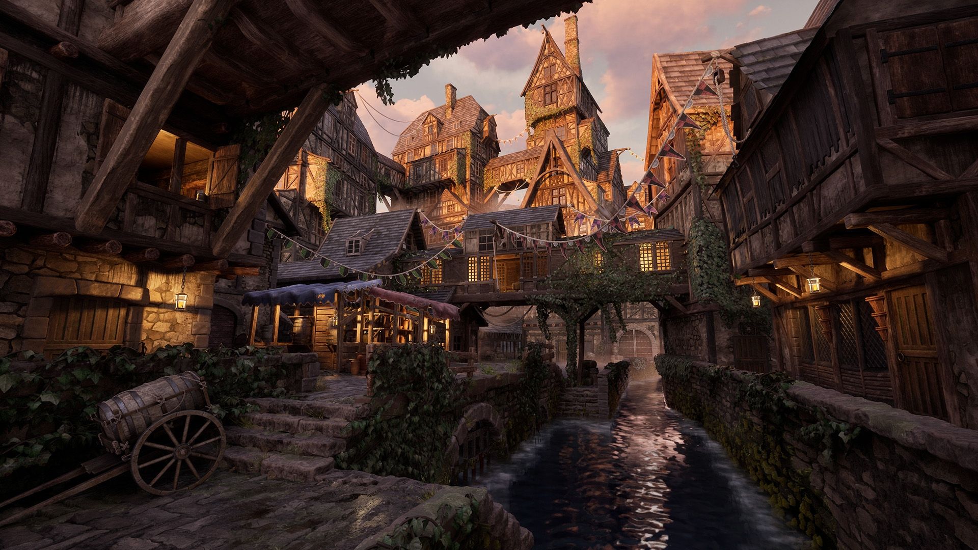 1920x1080 Medieval Canal Village