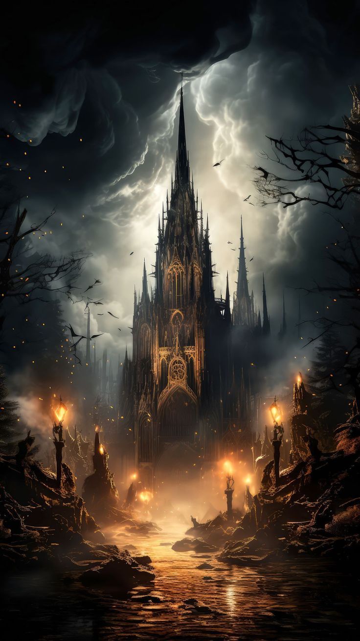 736x1308 Free background 4k, HD wallpaper castle, lights, clouds, night, river, art, background hd