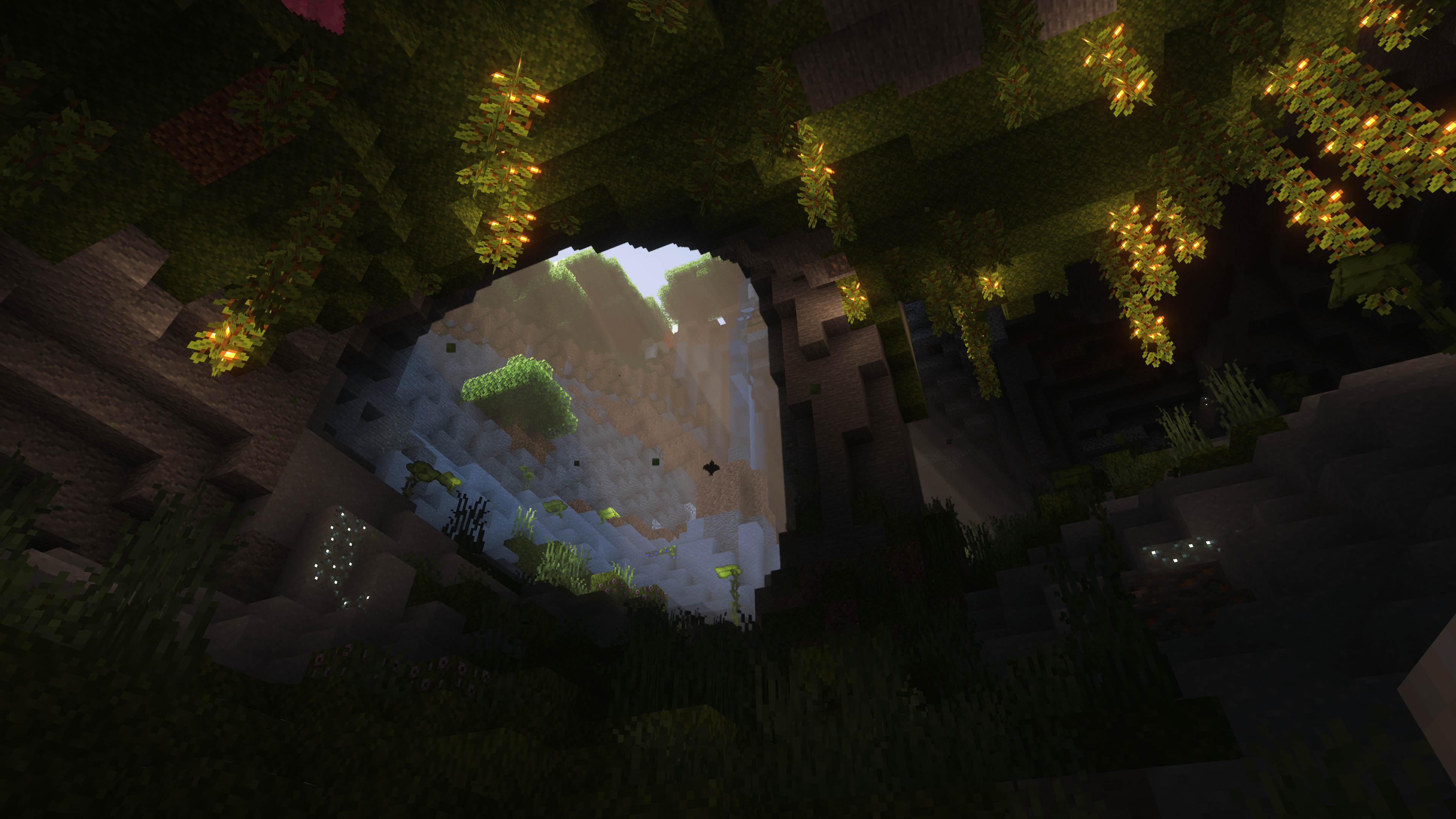 3840x2160 I drew myself a 4k wallpaper inspired by a beautiful lush cave from my Minecraft world