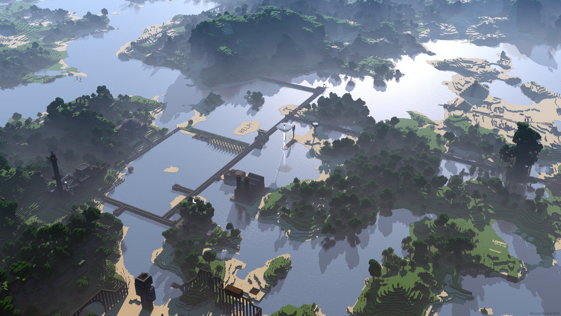 1920x1080 Stunning Minecraft HD Wallpaper: A Serene Aerial Viewx1080