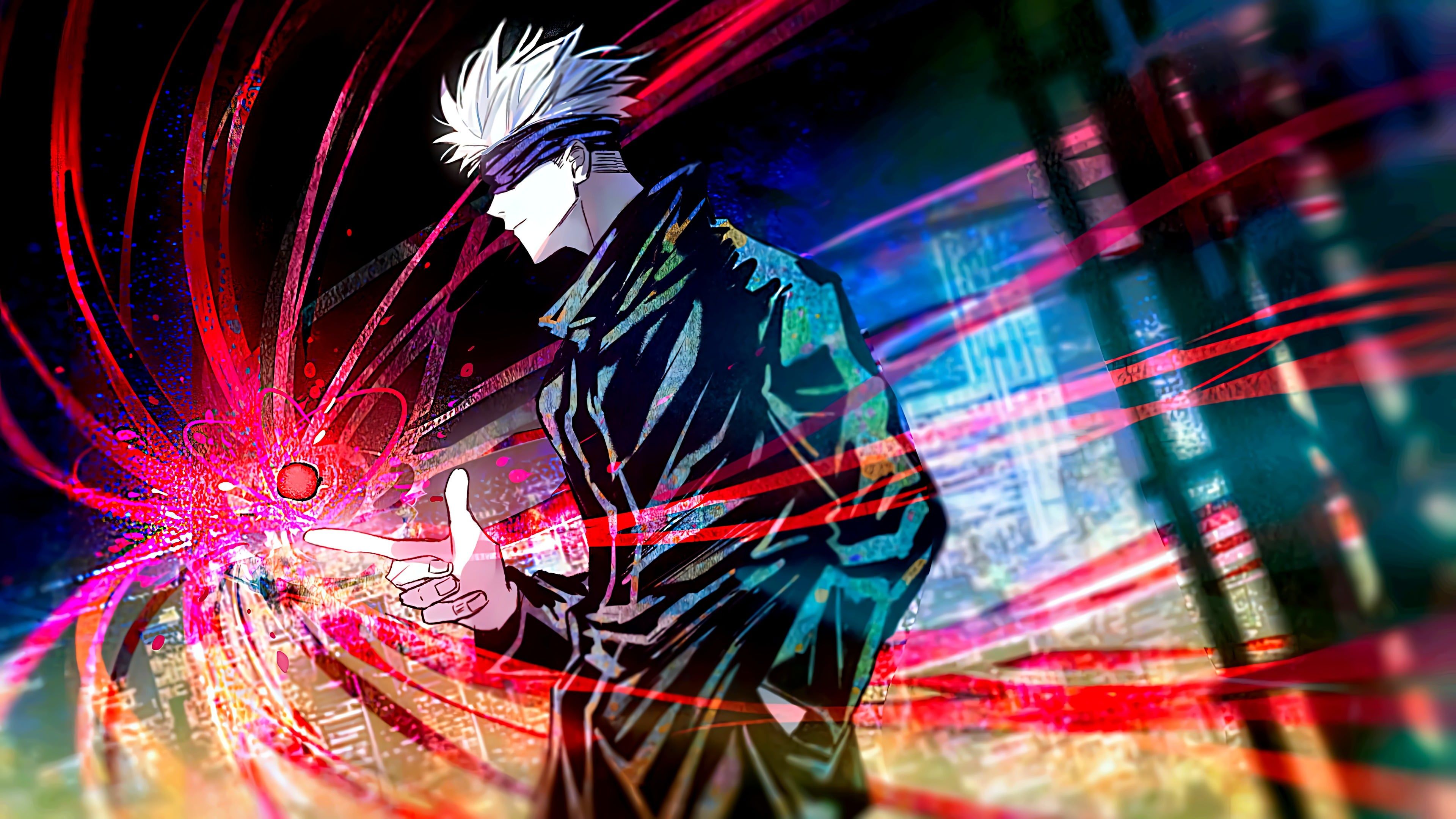3840x2160 Satoru Gojo Red Reversal Jujutsu Kaisen Anime Wallpaper 4K for Desktop