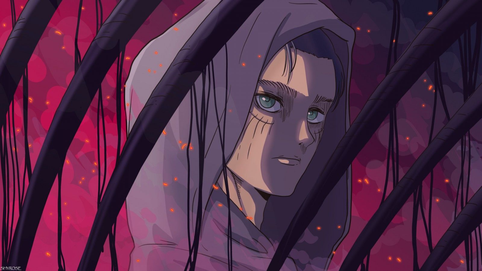 1600x900 Eren Yeager Pink Glow Background HD Attack On Titan Wallpaper