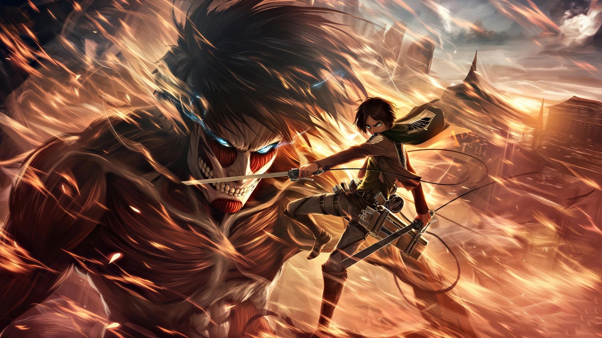 1920x1080 Shingeki no Kyojin Wallpaper 4K, Eren Yeager, Mikasa Ackerman, 5K