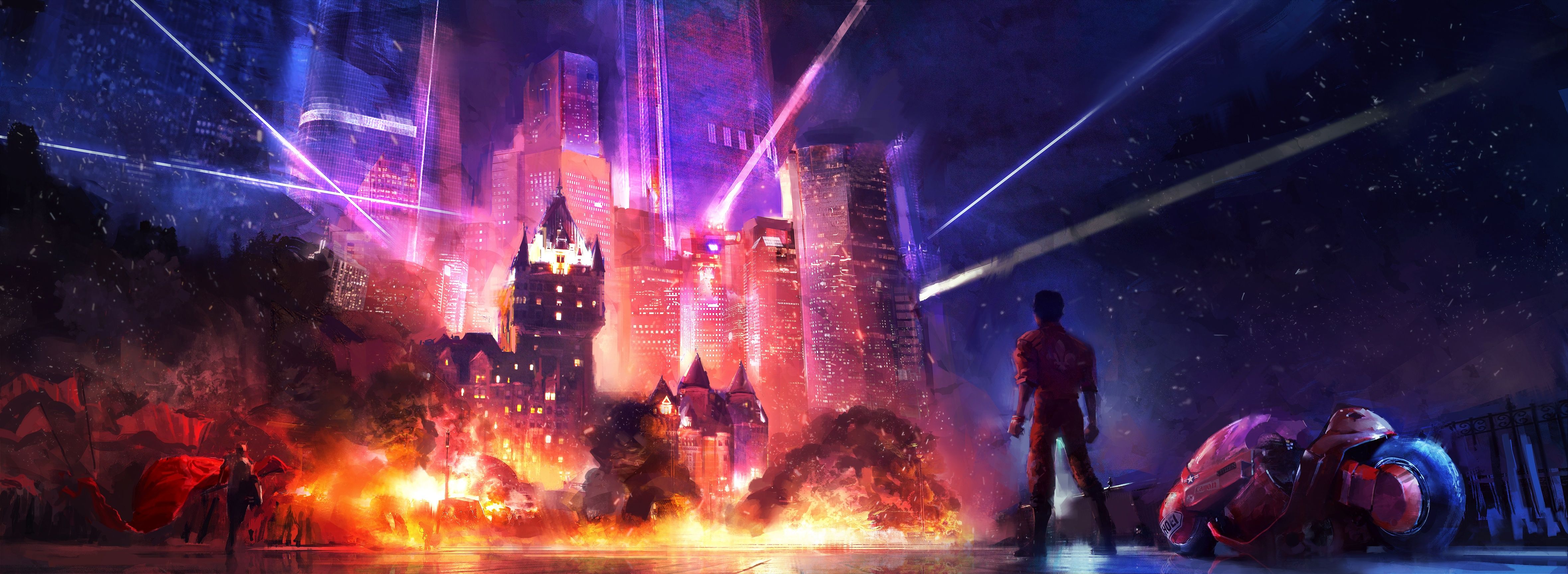 4718x1726 Wallpaper The Explosion, The City, Anime, Akira, Neo Quebec For Mobile And Desktop, Section аниме, Resolution 4718x1726