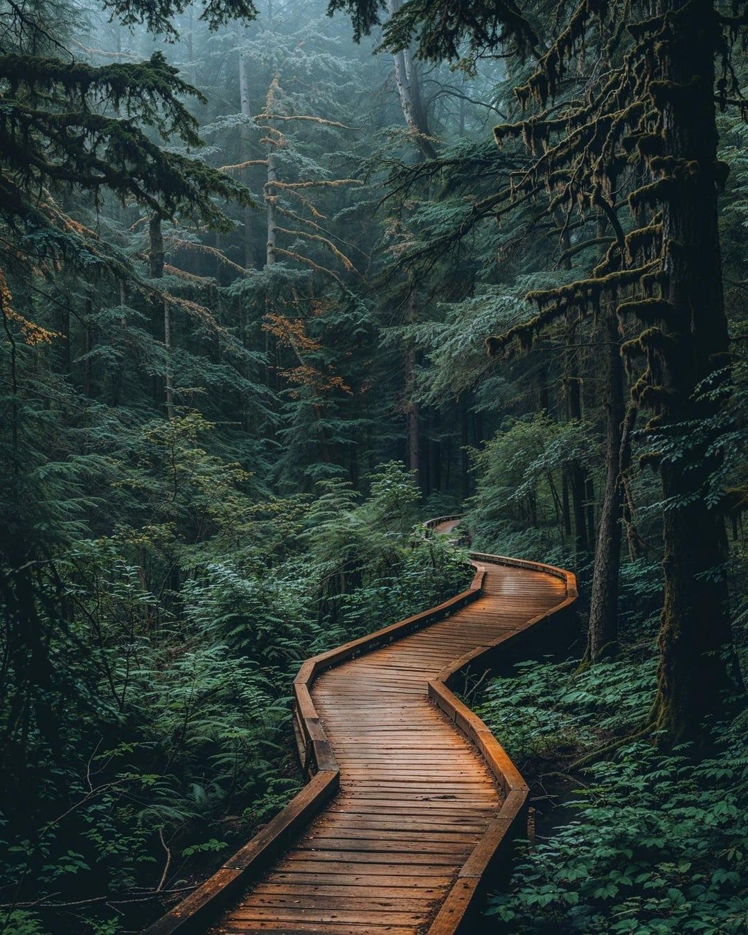 1080x1350 Wooden path through a Pacific Northwest rainforest somewhere in Oregon
