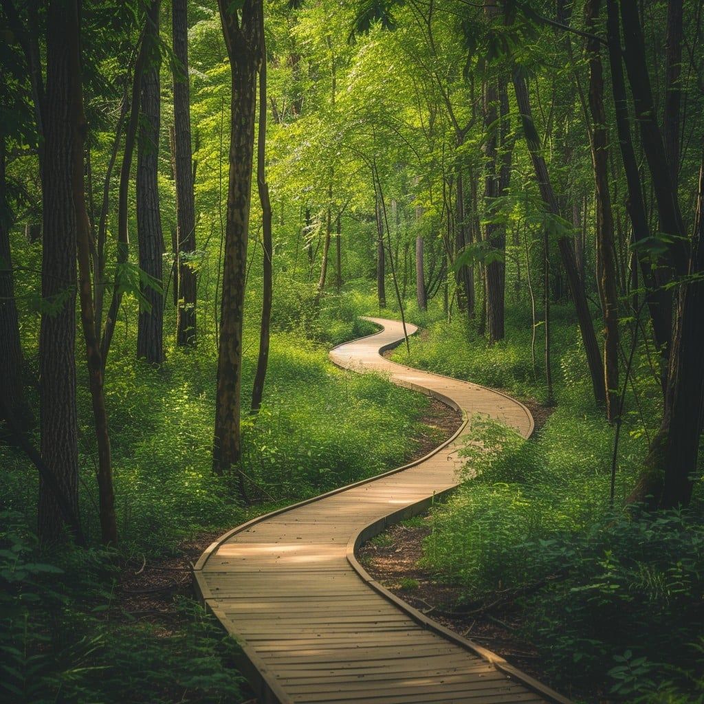1024x1024 Free Wooded Path Curves Image, Path, Stream