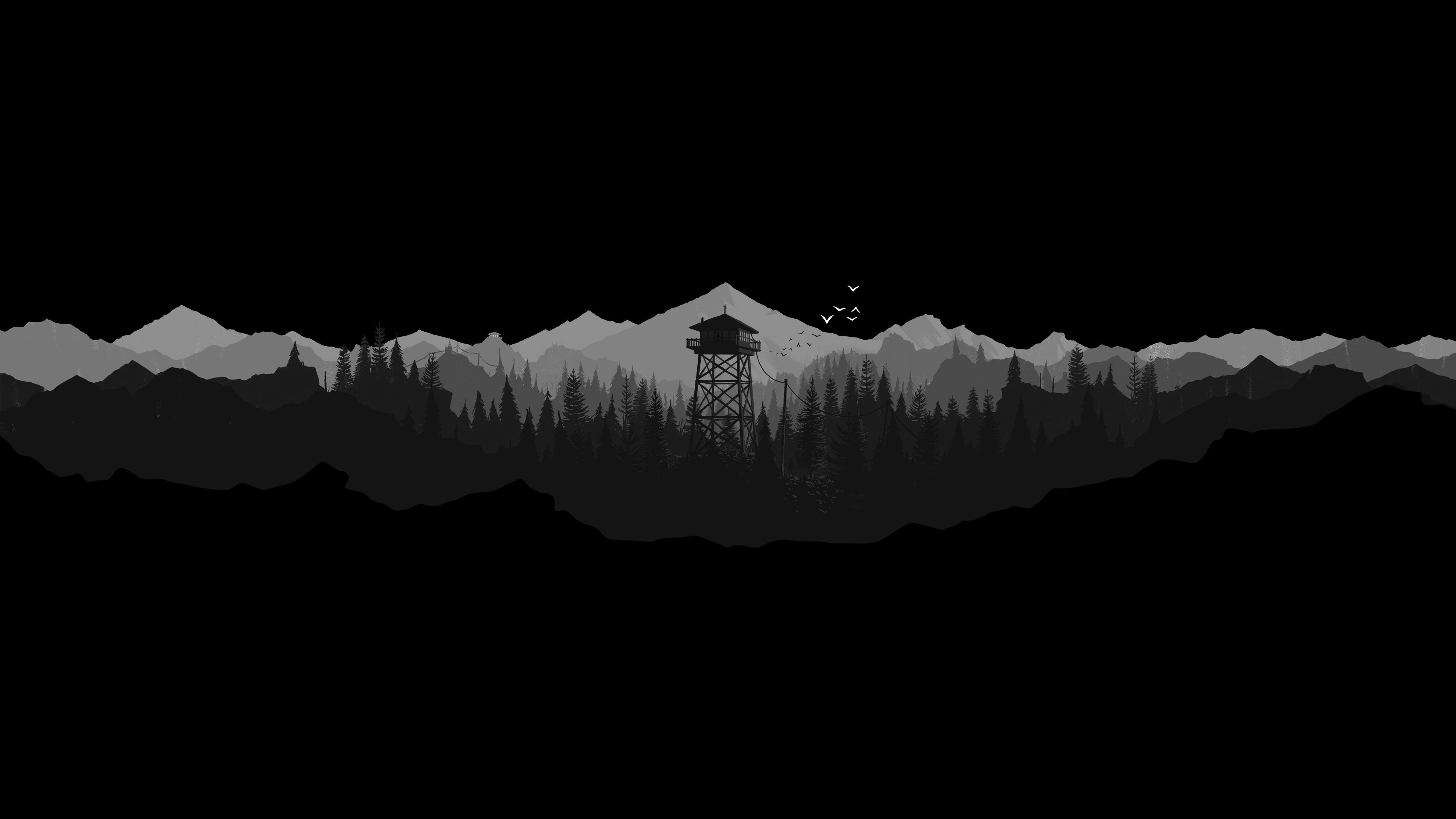 3840x2160 Black and White Firewatch Desktop Wallpaper