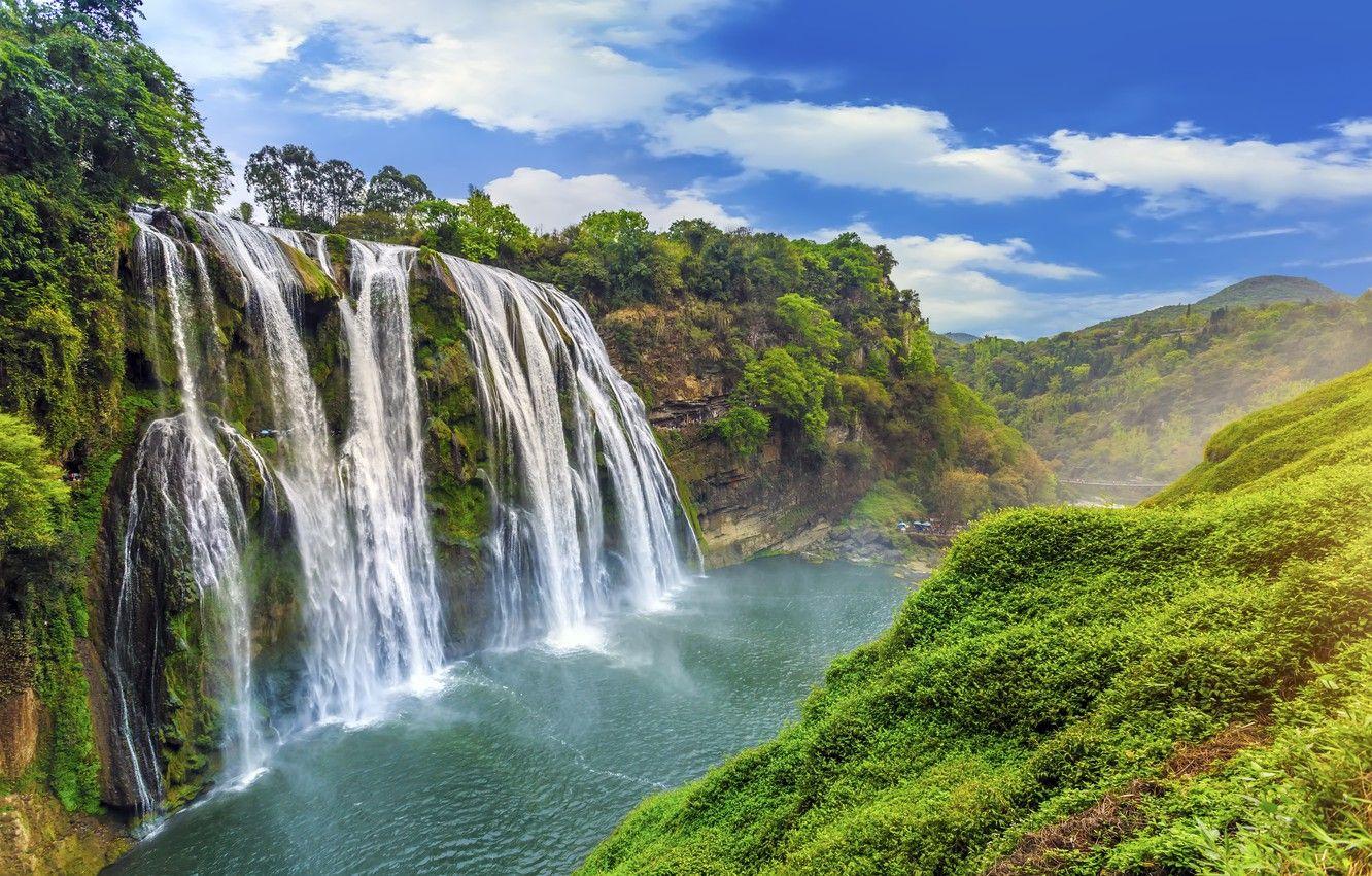 1332x850 Wallpaper landscape, river, rocks, waterfall, summer, river, landscape, beautiful, waterfall, tropical image for desktop, section пейзажи