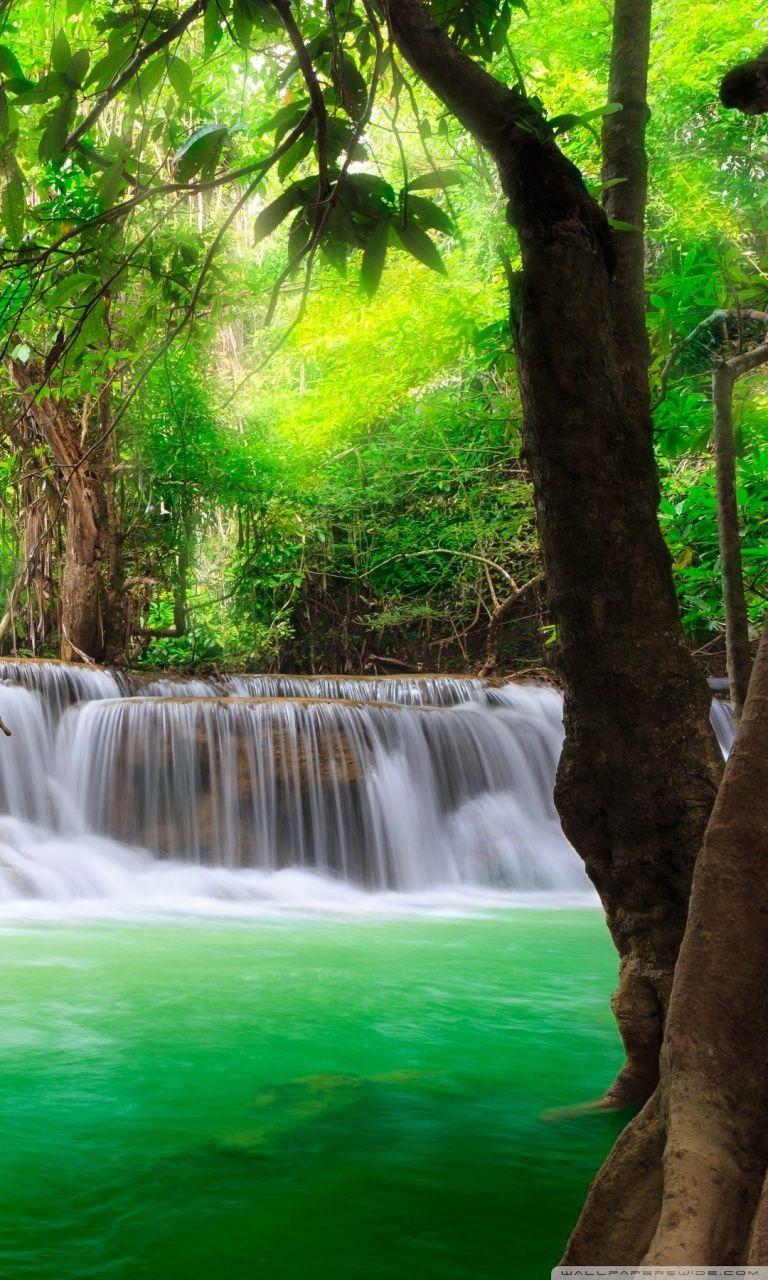 768x1280 Green Tropical Waterfall Ultra HD Desktop Background Wallpaper