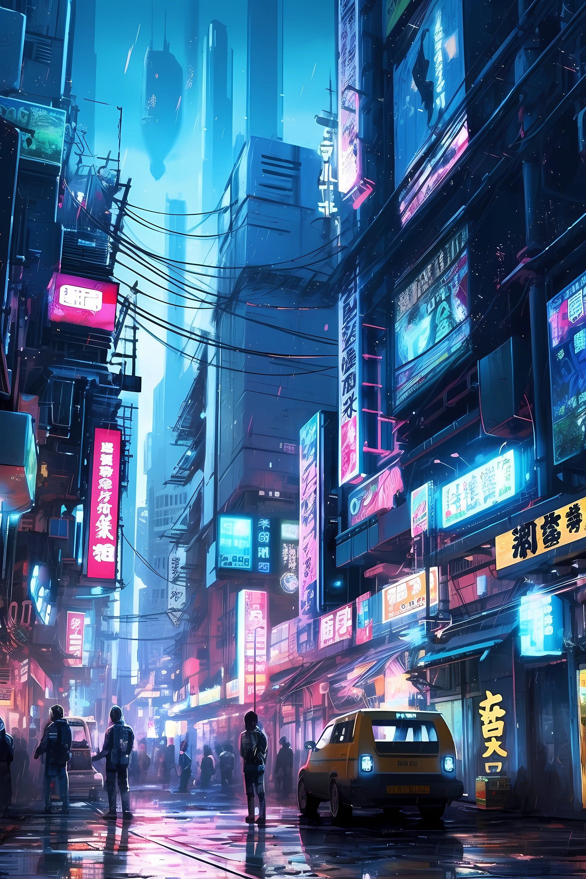 2000x3000 Futuristic Japanese City Scape Chill Vibes on a Sunday Night Digital Art Downloadable Wallpaper Design Wall Art High Quality PNG
