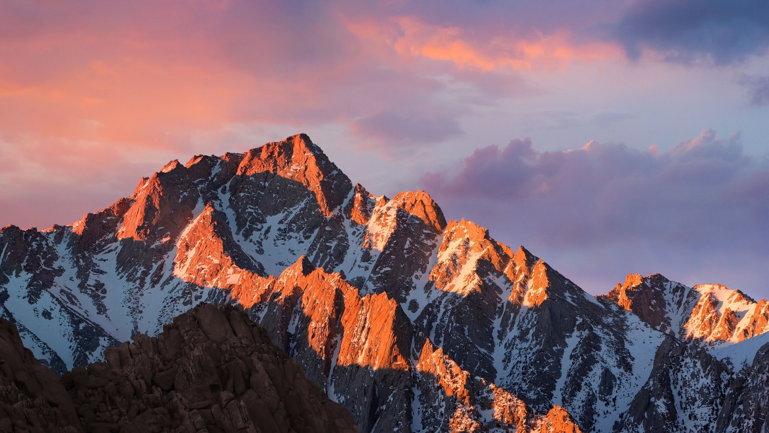 2560x1440 macOS Sierra Wallpaper 4K, Mountain, Peak, Sunset, Evening