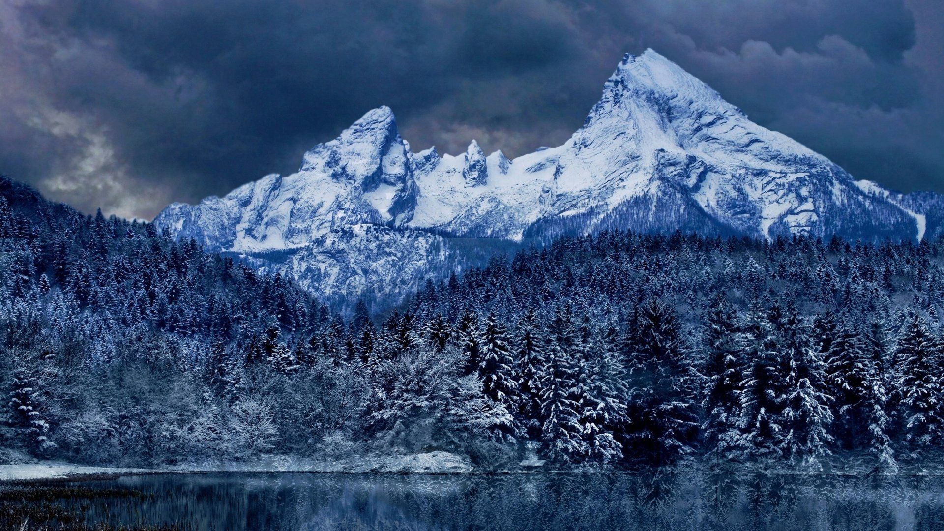 1920x1080 2K Quad HD: Snowy Mountain & Clouded Winter Forestx1440