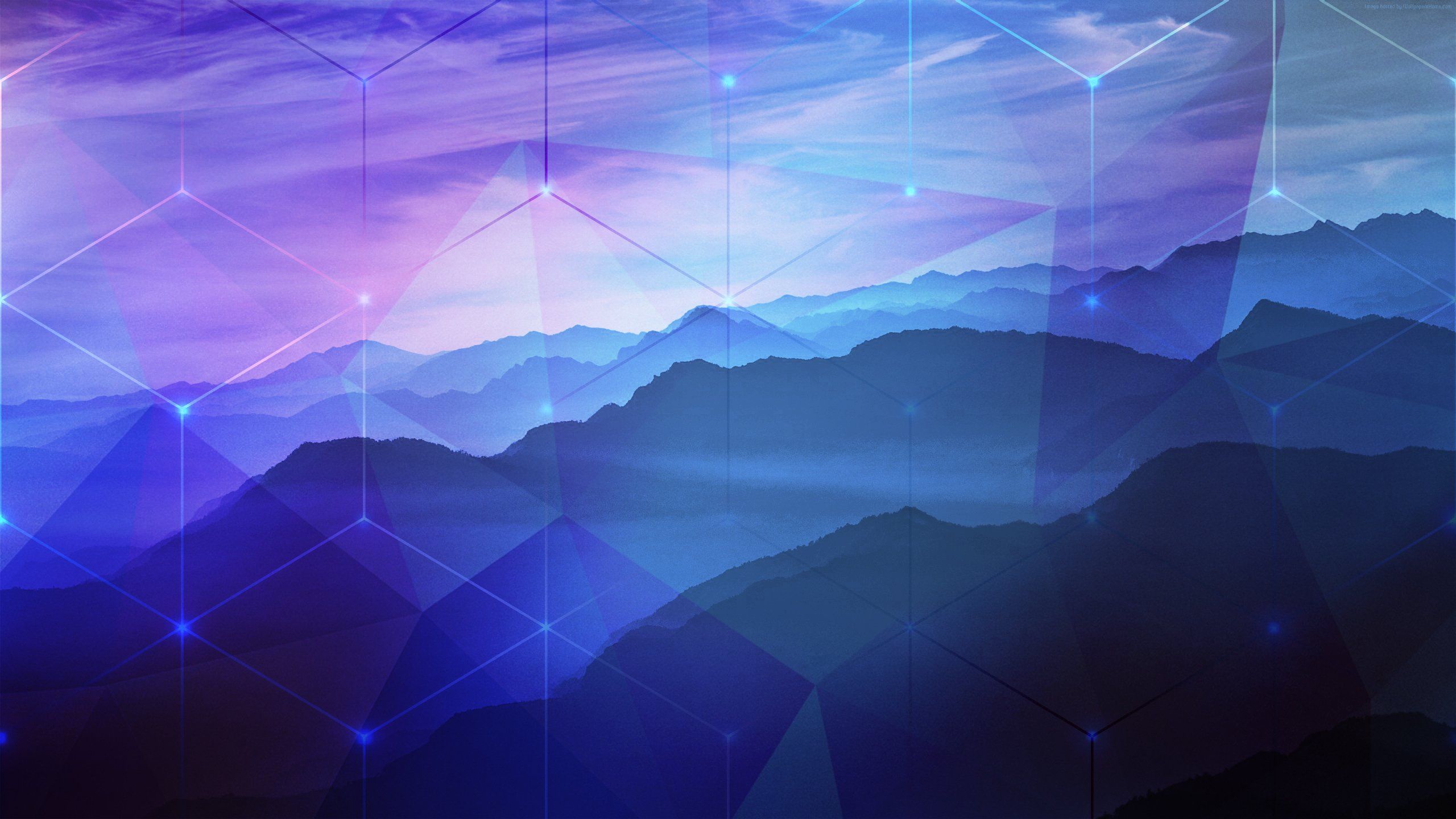 2560x1440 blue, Purple, Mountains, Hexagon, Photohop, 2K, Peaceful, Nature Wallpaper HD / Desktop and Mobile Background
