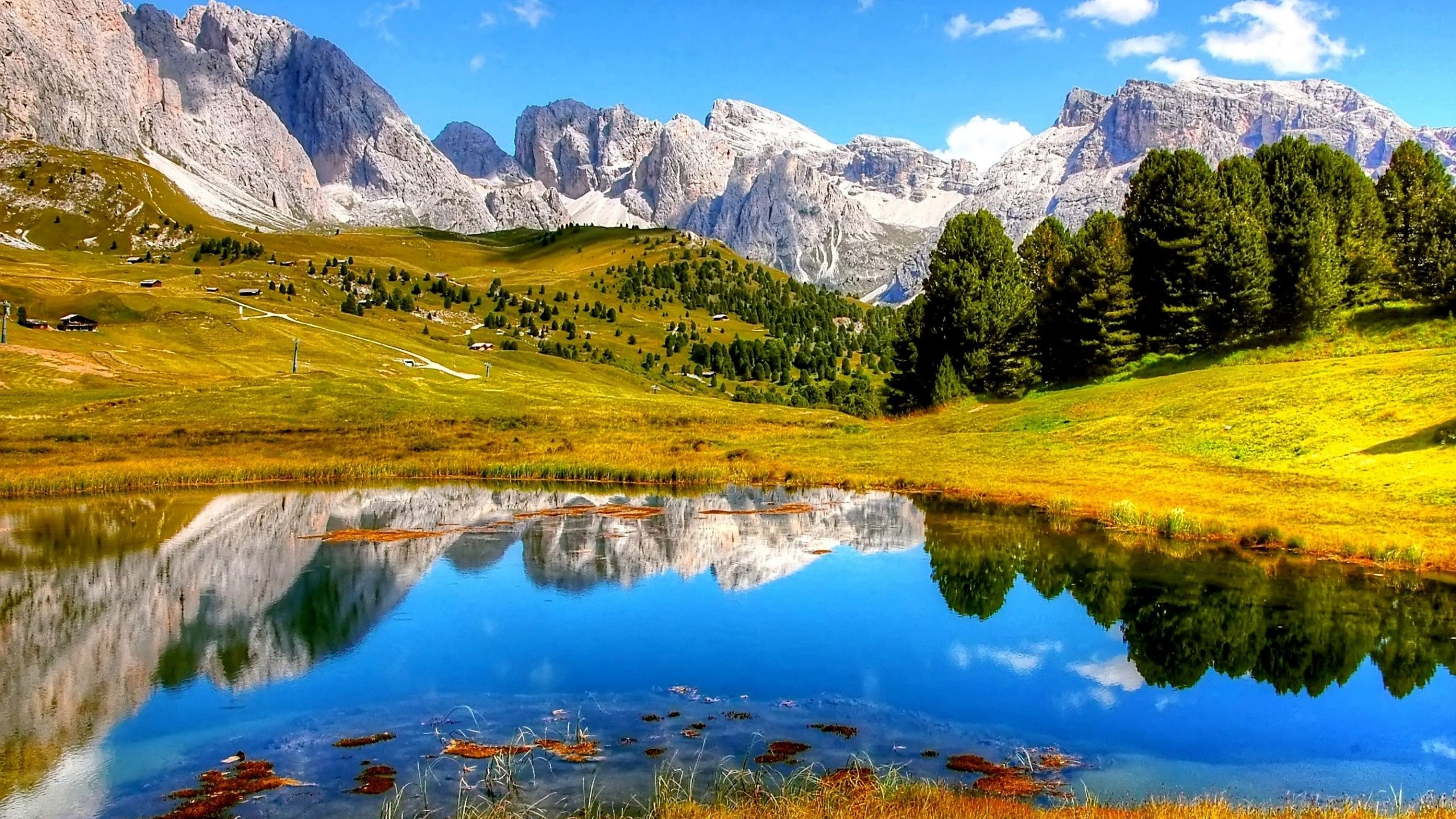 2560x1440 Mountains Wallpaper 4K, Lake, Sunny day, Summer