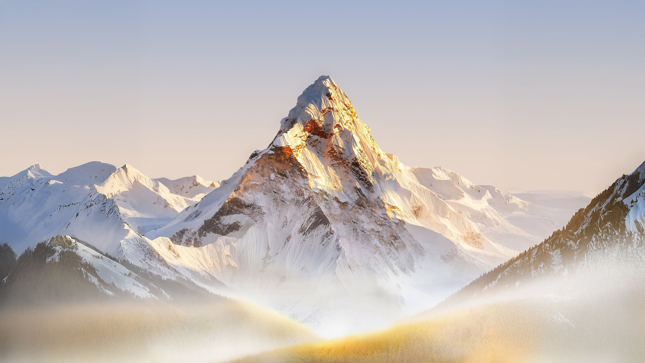 2560x1440 Mountain Landscape Wallpaper 4K, Foggy, Snow, 5K, Stock, Daytime