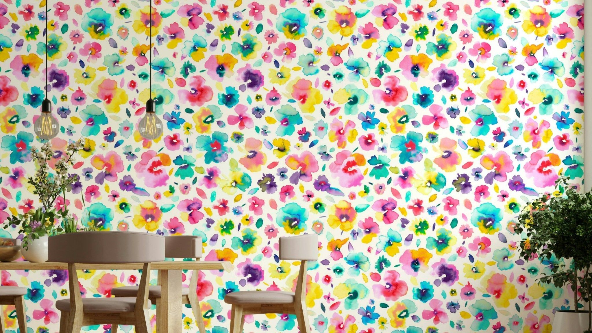 2048x1152 Bright Tropical Watercolor Flowers Wallpaper