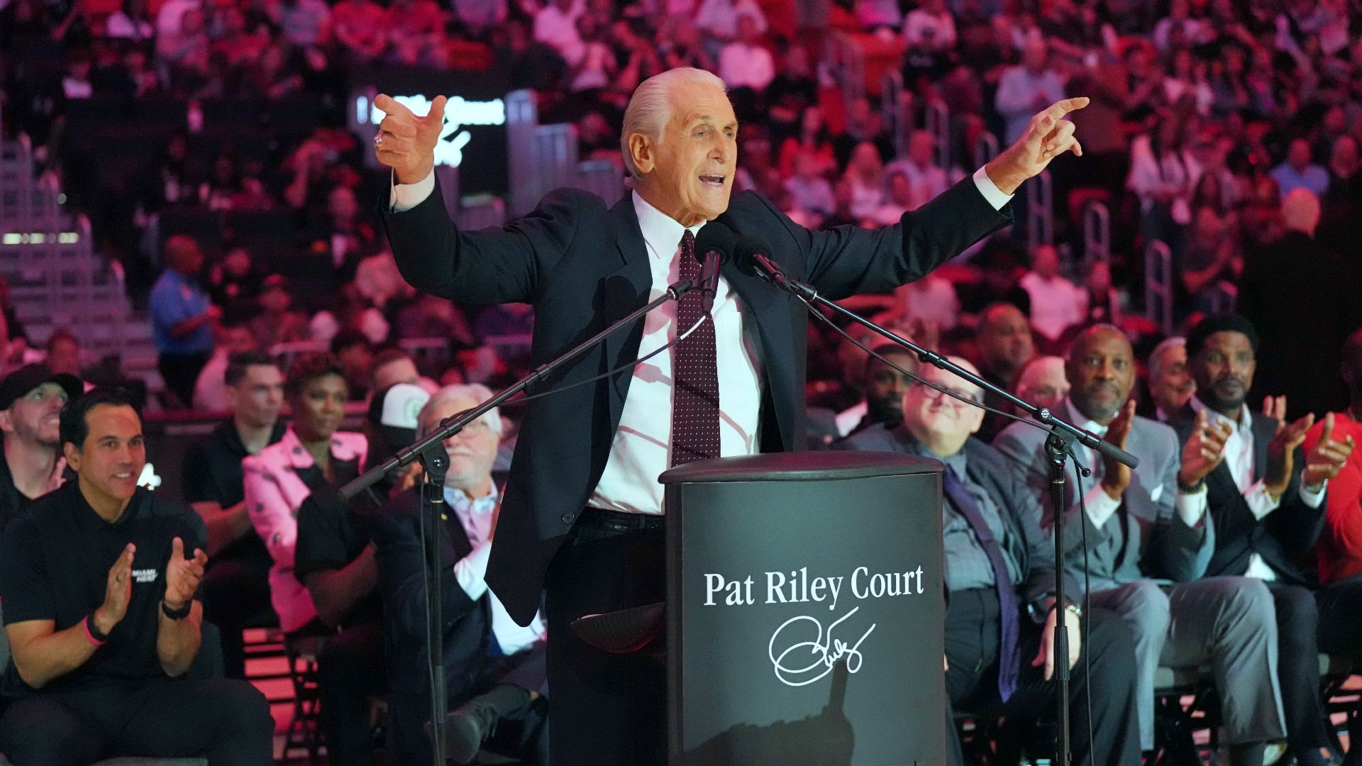 1920x1080 Pat Riley gets emotional as Miami Heat dedicate home court in his honor
