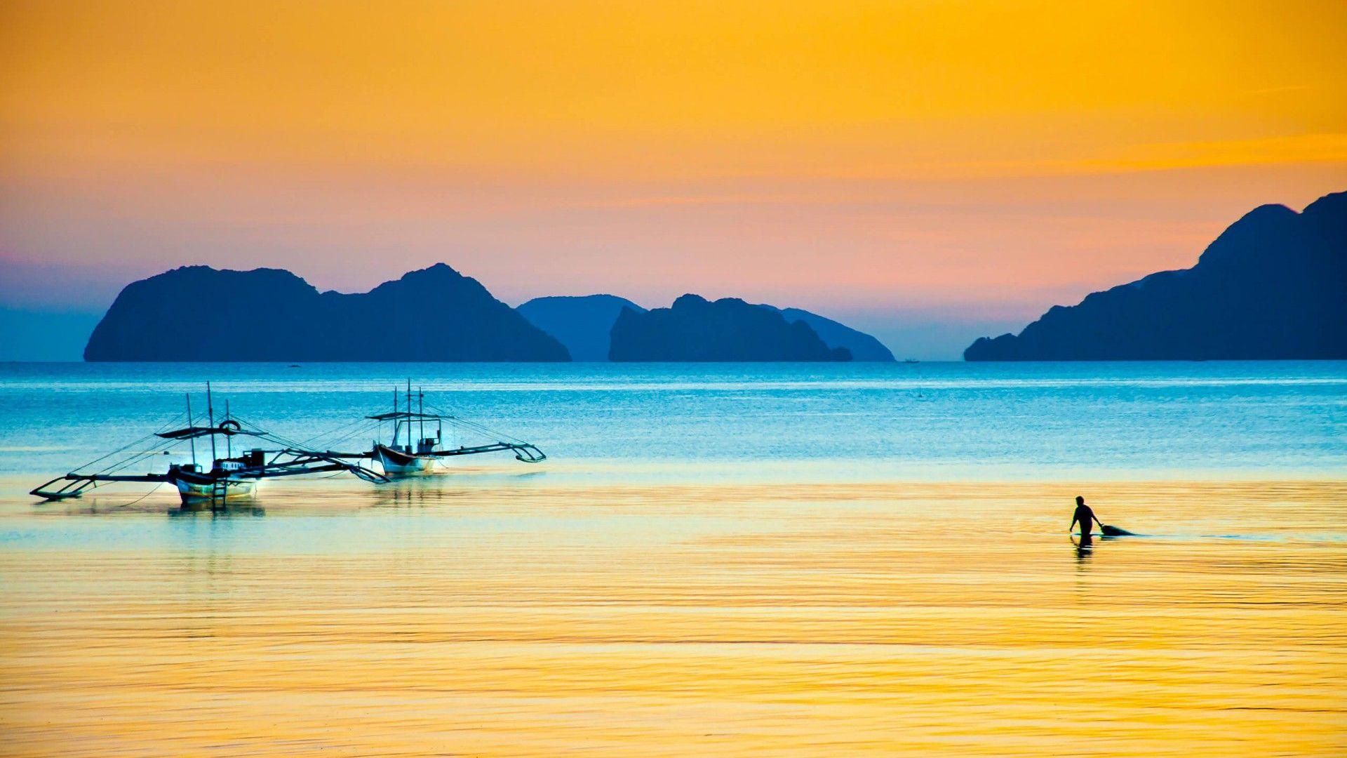 1920x1080 Download 1920x1080 Fisherman at Sunset in El Nido Philippines
