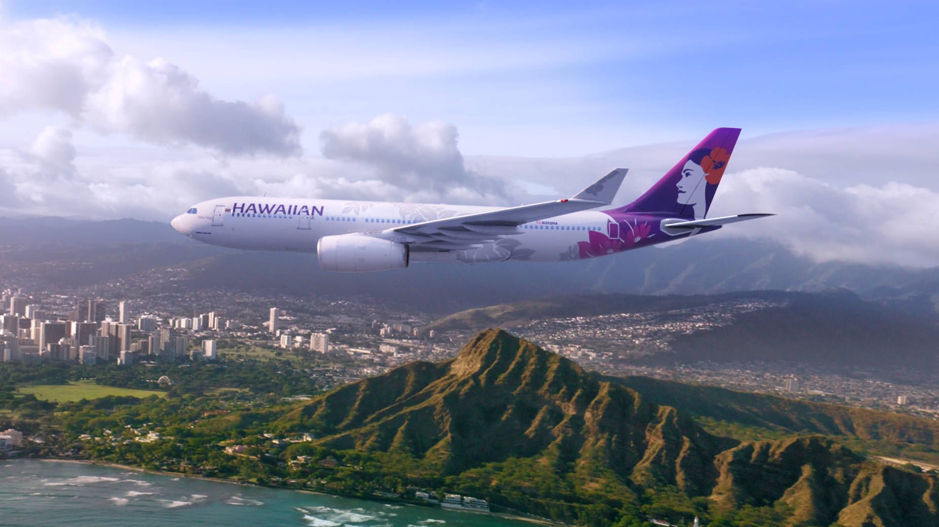 1850x1039 Download Hawaiian Airlines With Panoramic View Of Hawaii Wallpaper