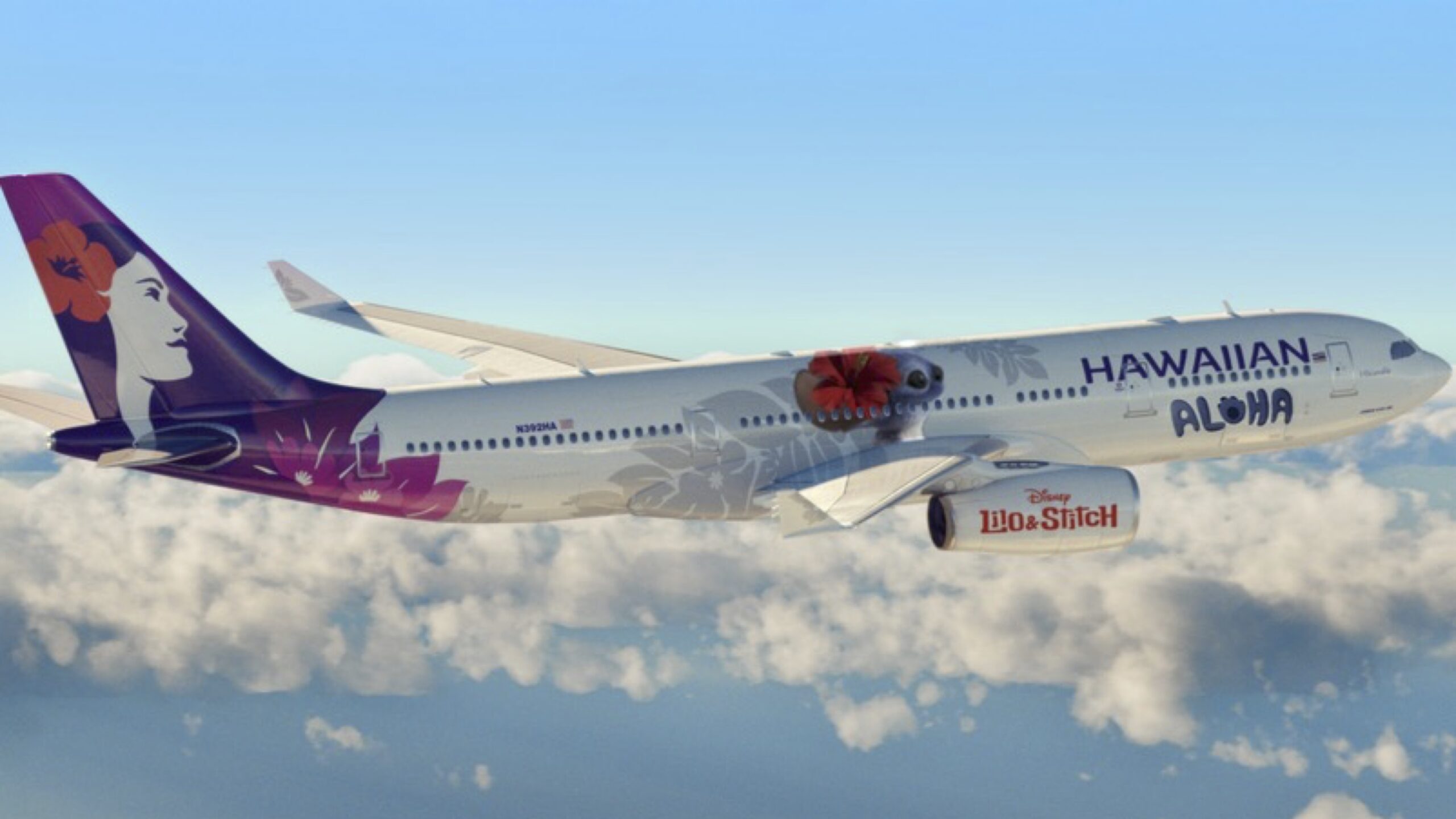 2560x1440 Hawaiian Airlines Debuts Three Liveries Decked Out With Disney's Lilo & Stitch Bulkhead Seat