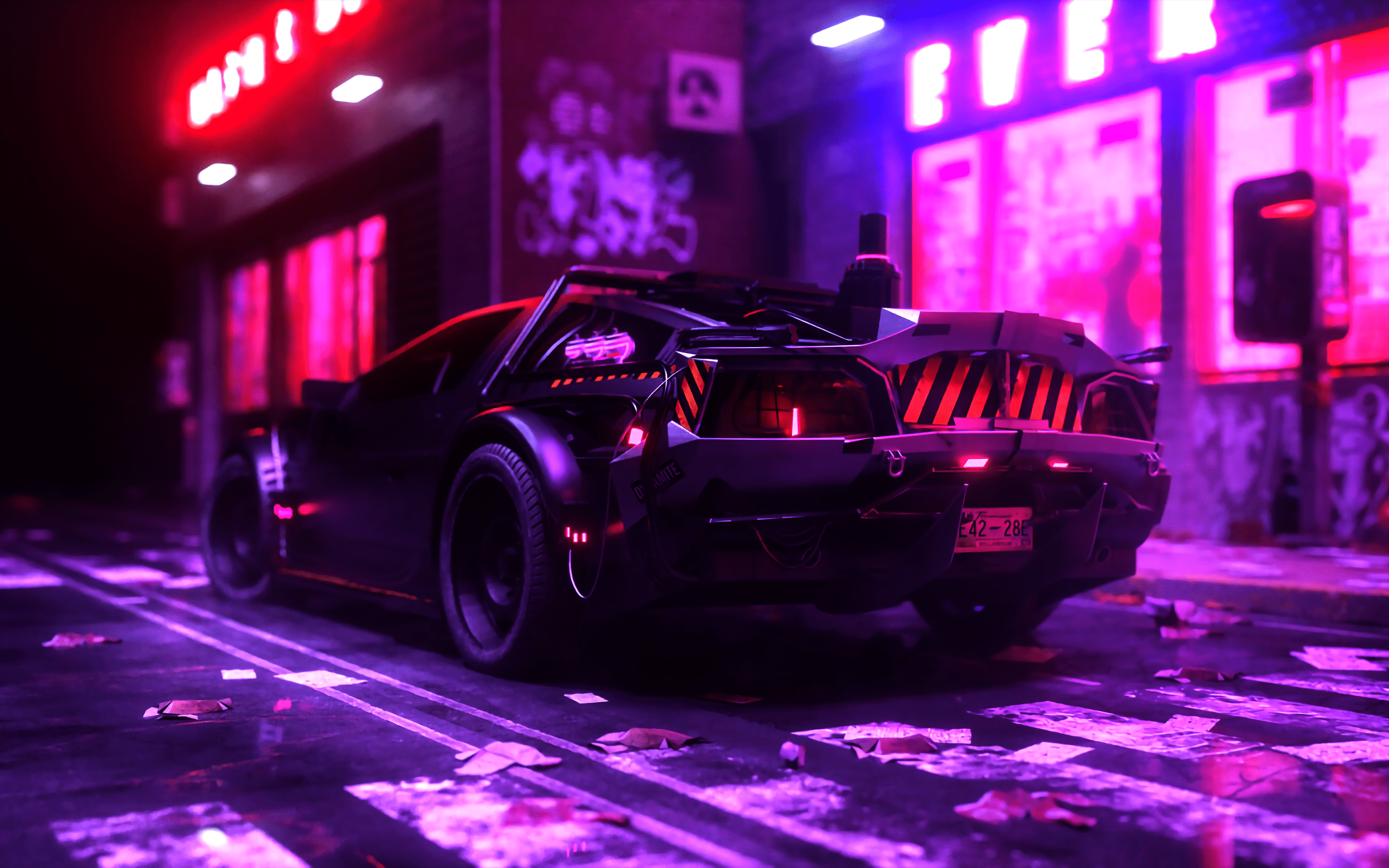 2880x1800 DMC DeLorean Wallpaper 4K, Synthwave, Neon, Cyberpunk