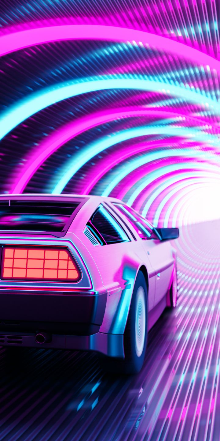 720x1440 Phone wallpaper: Car, Delorean Dmc 12 'Back To The Future', Artistic, Retro Wave 1402442