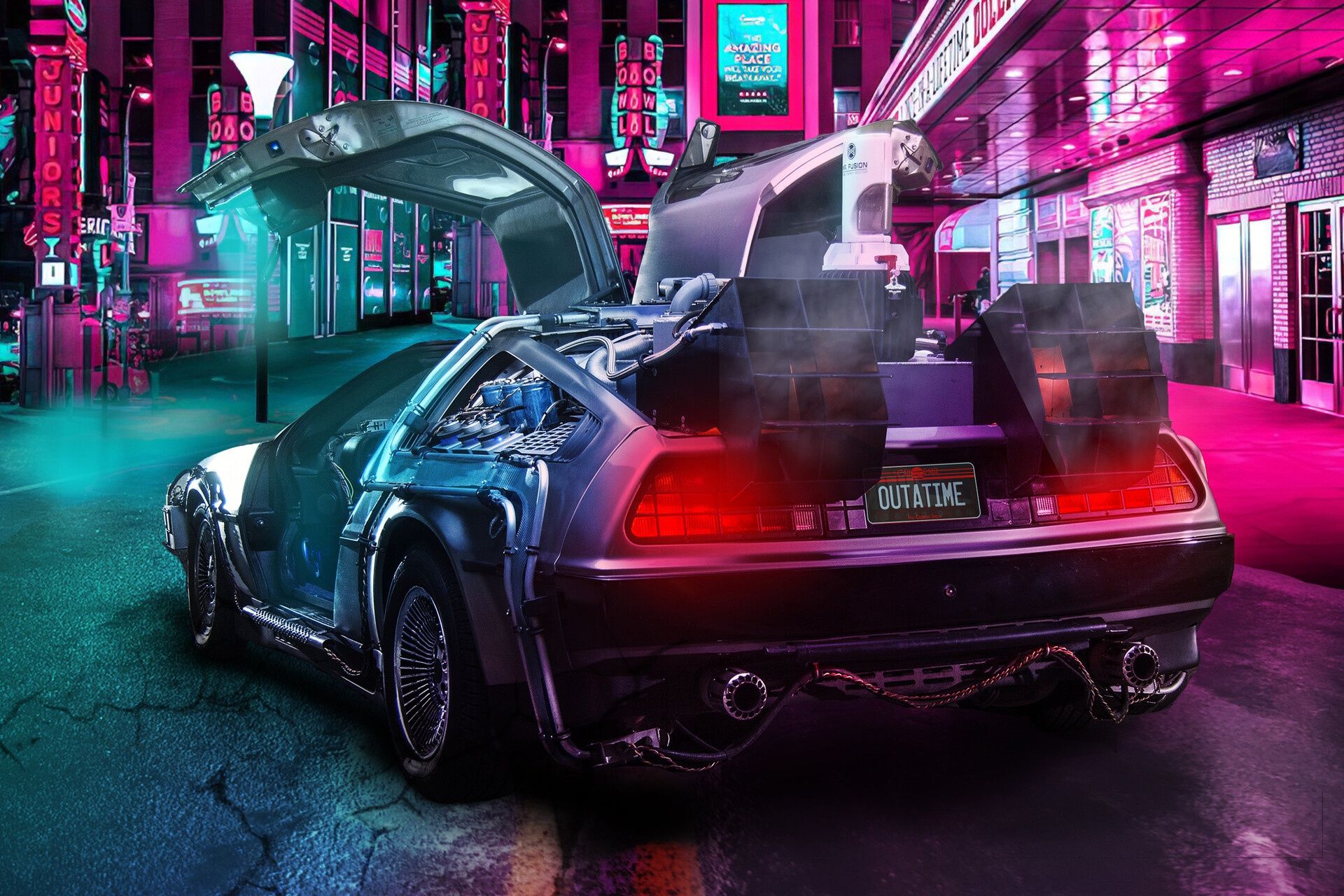 1920x1280 Wallpaper machine, auto, night, the city, style, DeLorean DMC- style, DeLorean for mobile and desktop, section рендеринг, resolution 1920x1280