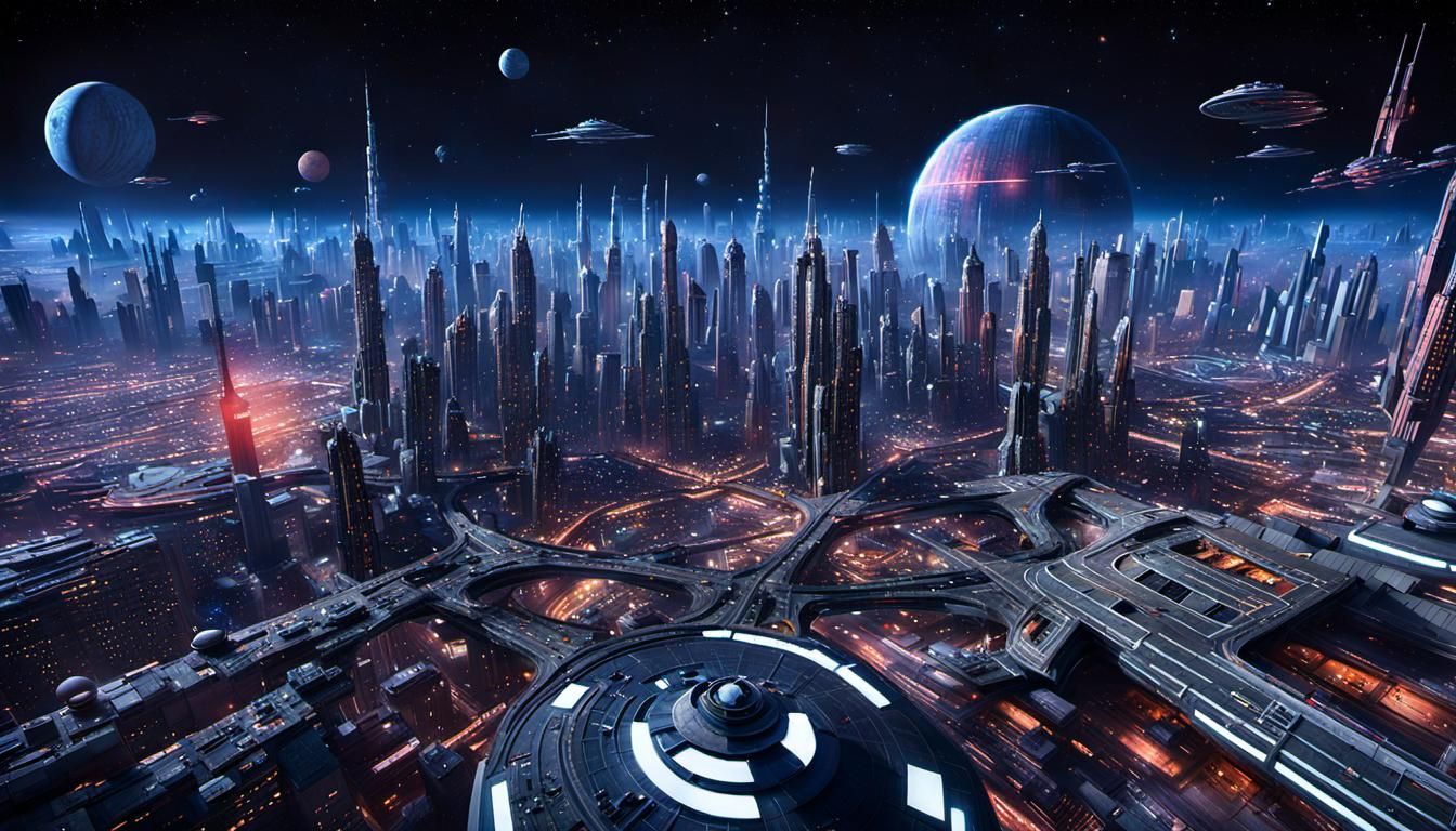1344x768 Coruscant 2 Cityscape at Night in Hyperrealism