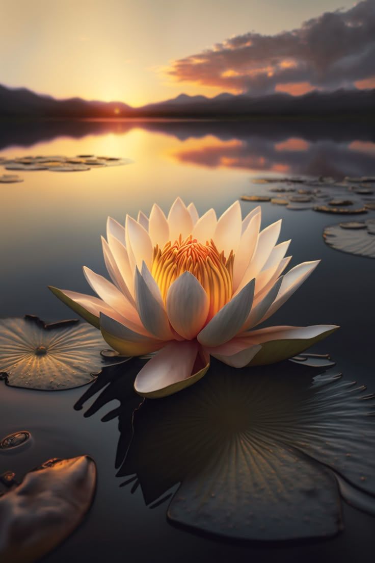 736x1104 Water lily sunset 8k hyperrealism