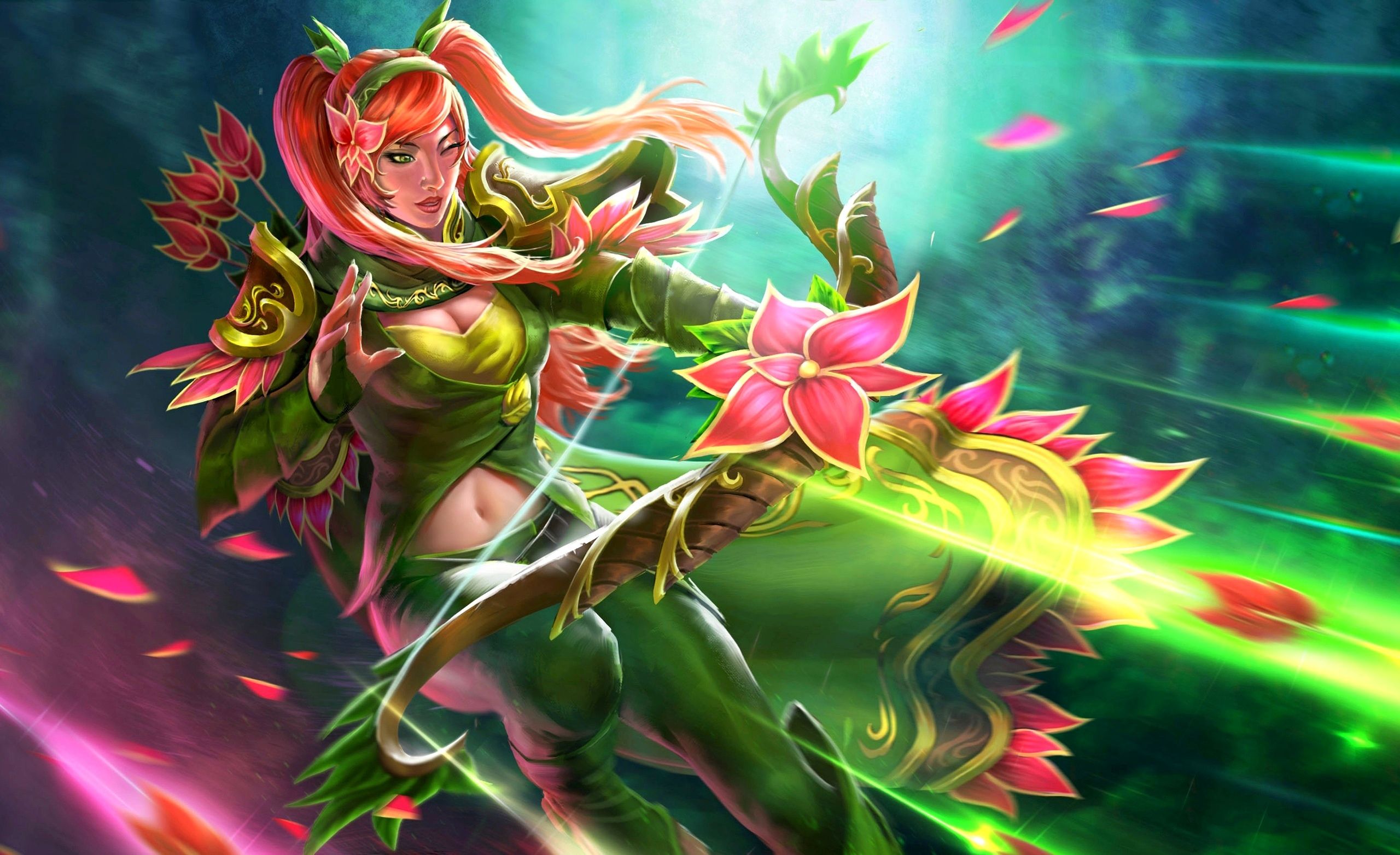 2560x1563 Wallpaper girl, flowers, Archer, art, ponytail, dota windrunner, windranger for mobile and desktop, section игры, resolution 2560x1563
