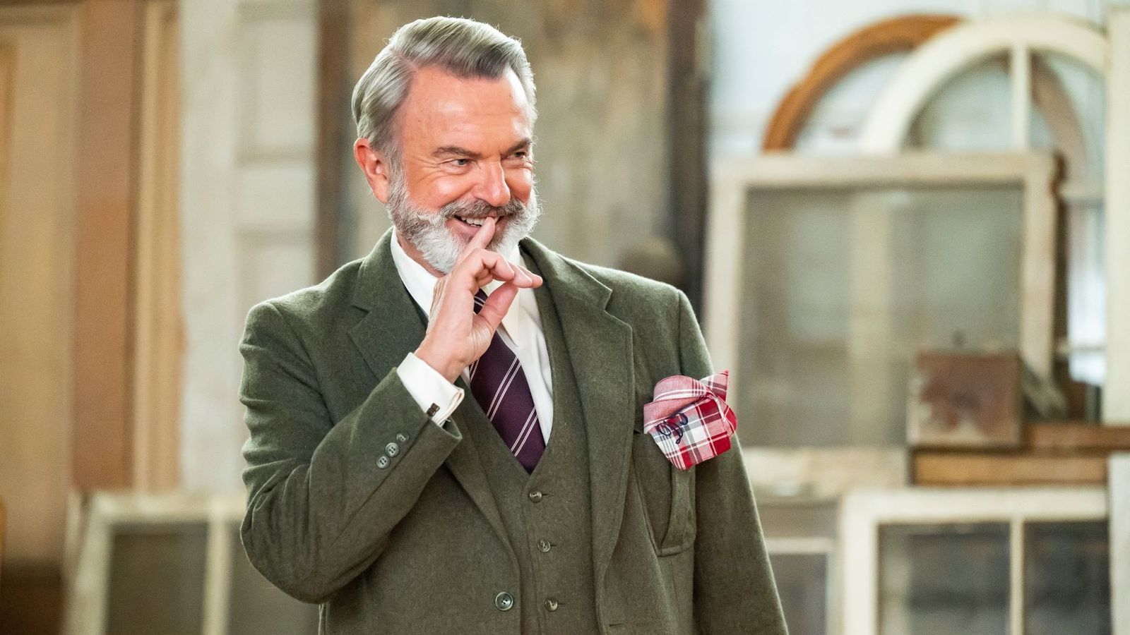 1600x900 Sam Neill gives health update after revealing his cancer diagnosis as new film The Portable Door hits screens. Ents & Arts News