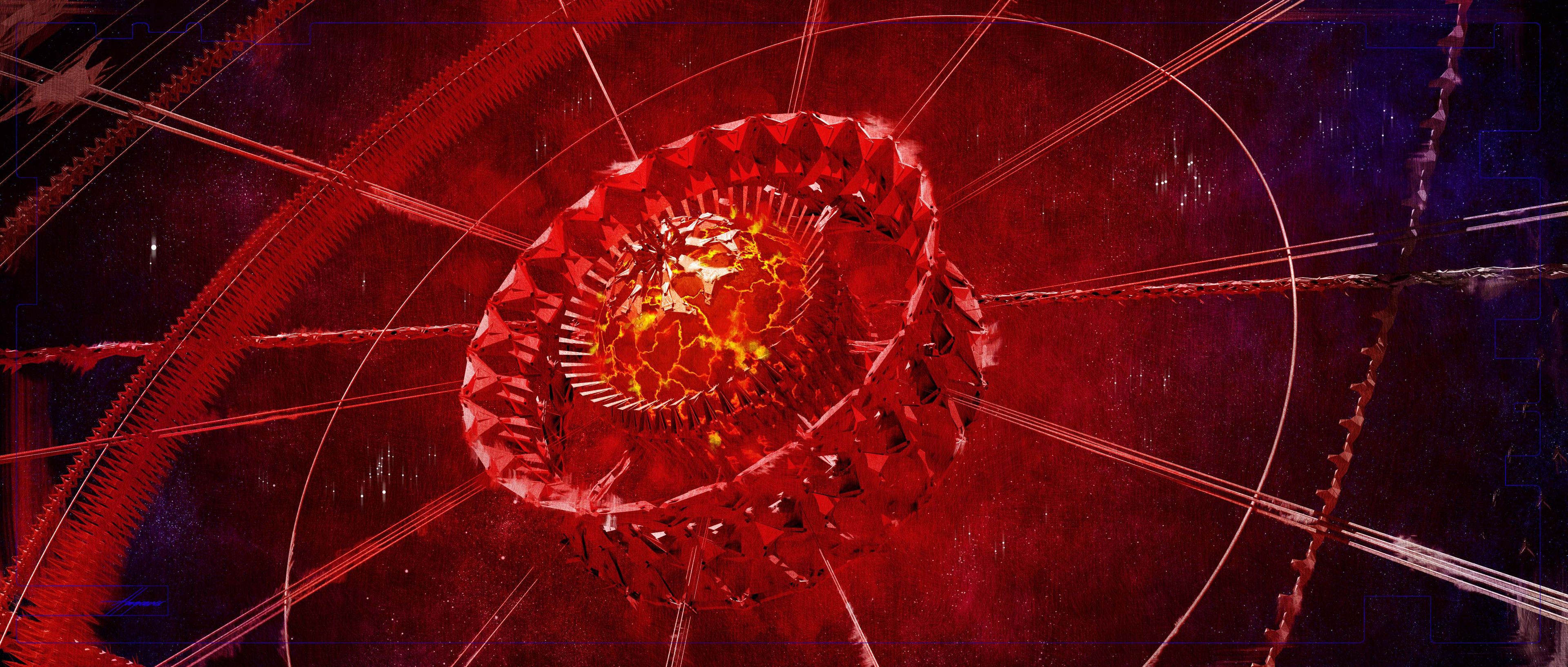 3840x1634 Download Sci Fi Dyson Sphere Abstract Red Digital Art HD Wallpaper