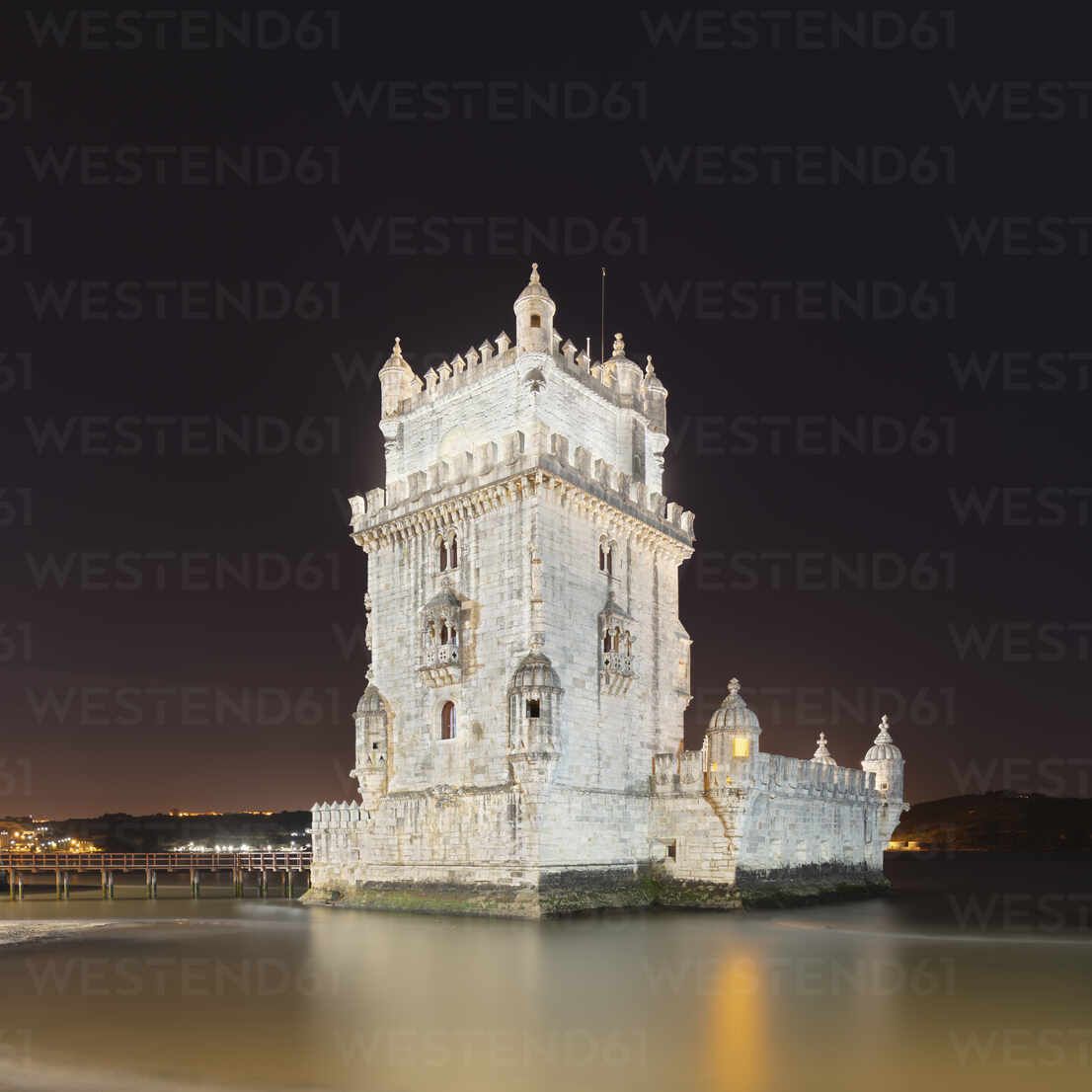 1106x1106 Portugal, Lisbon District, Lisbon, Belem Tower at night