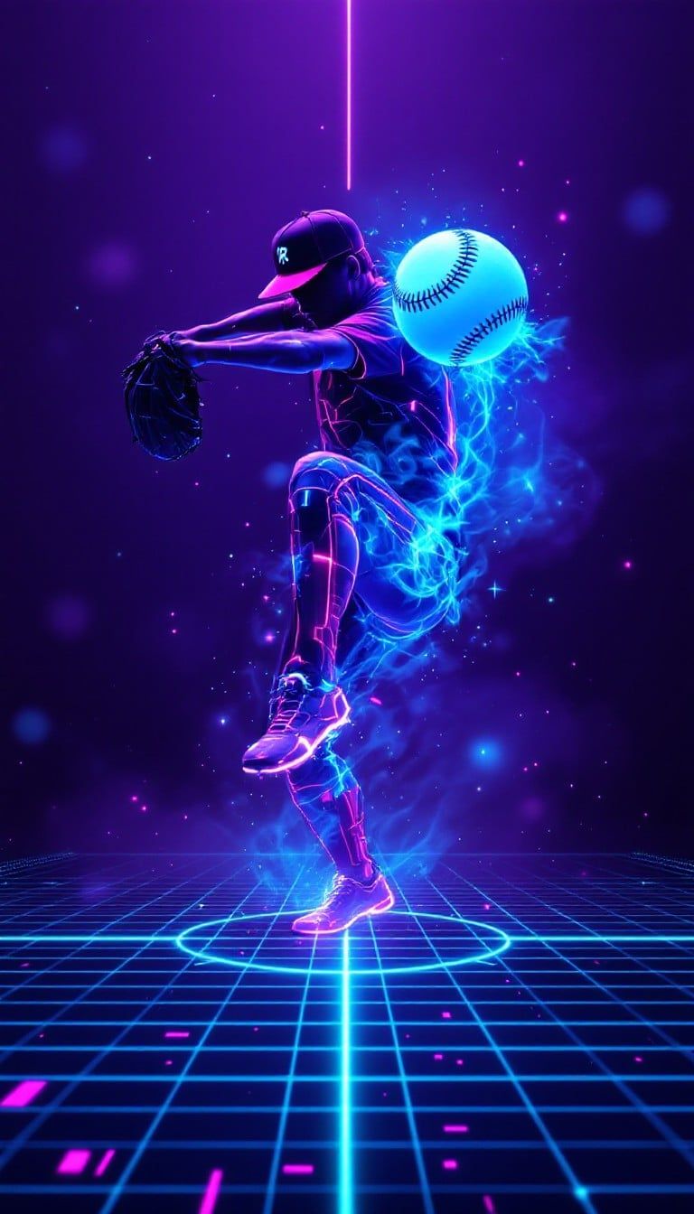 768x1344 Free Cyberpunk Baseball Pitch Image, Baseball, Neon