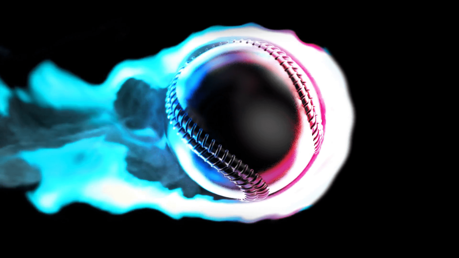 1920x1080 Flying baseball on fire on a black background