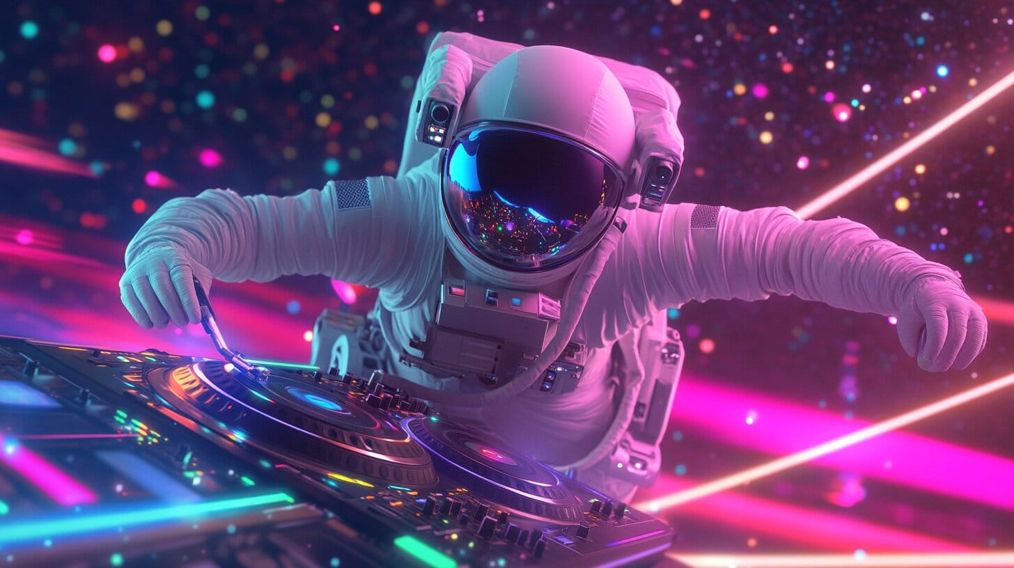 1456x816 Astronaut DJ in Cosmic Colors Wall Mural