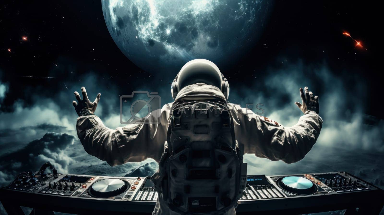 1600x897 Astronaut DJ playing music in spaceship. Generative AI. by matamnad Vectors & Illustrations Free download