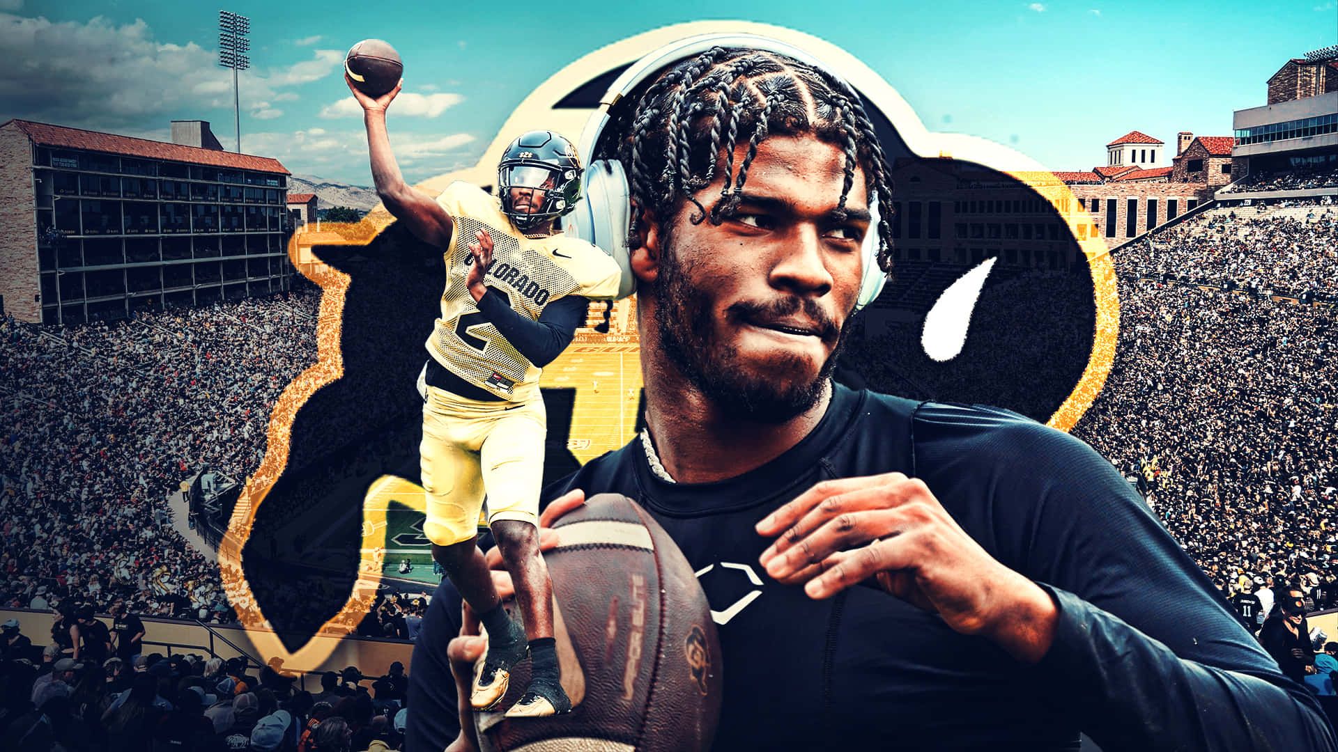 1920x1080 Download Shedeur Sanders Football Quarterback Collage Wallpaper